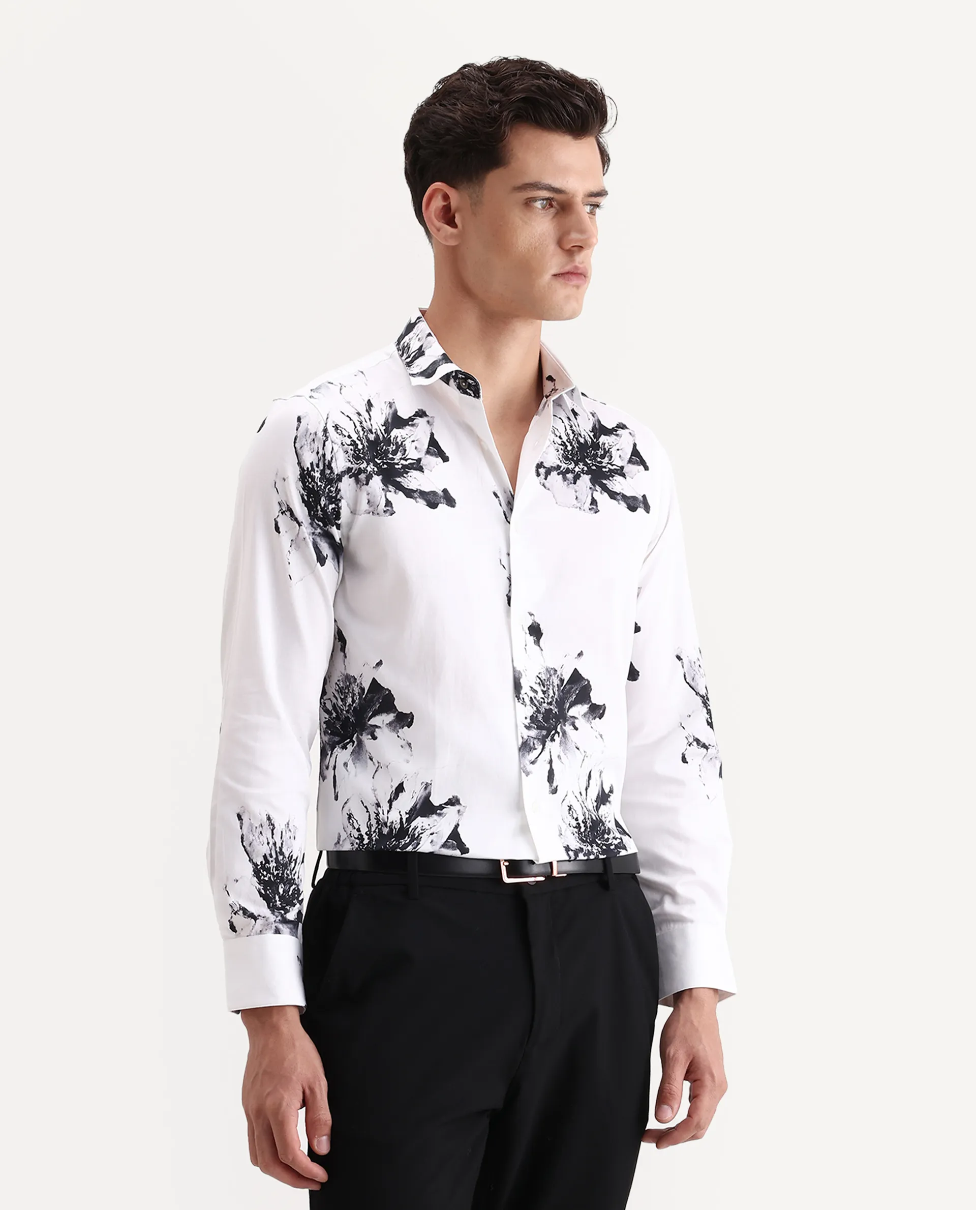 Rare Rabbit Men's Aver White Cotton Fabric Collared Neck Regular Fit Floral Print Shirt - Image 6