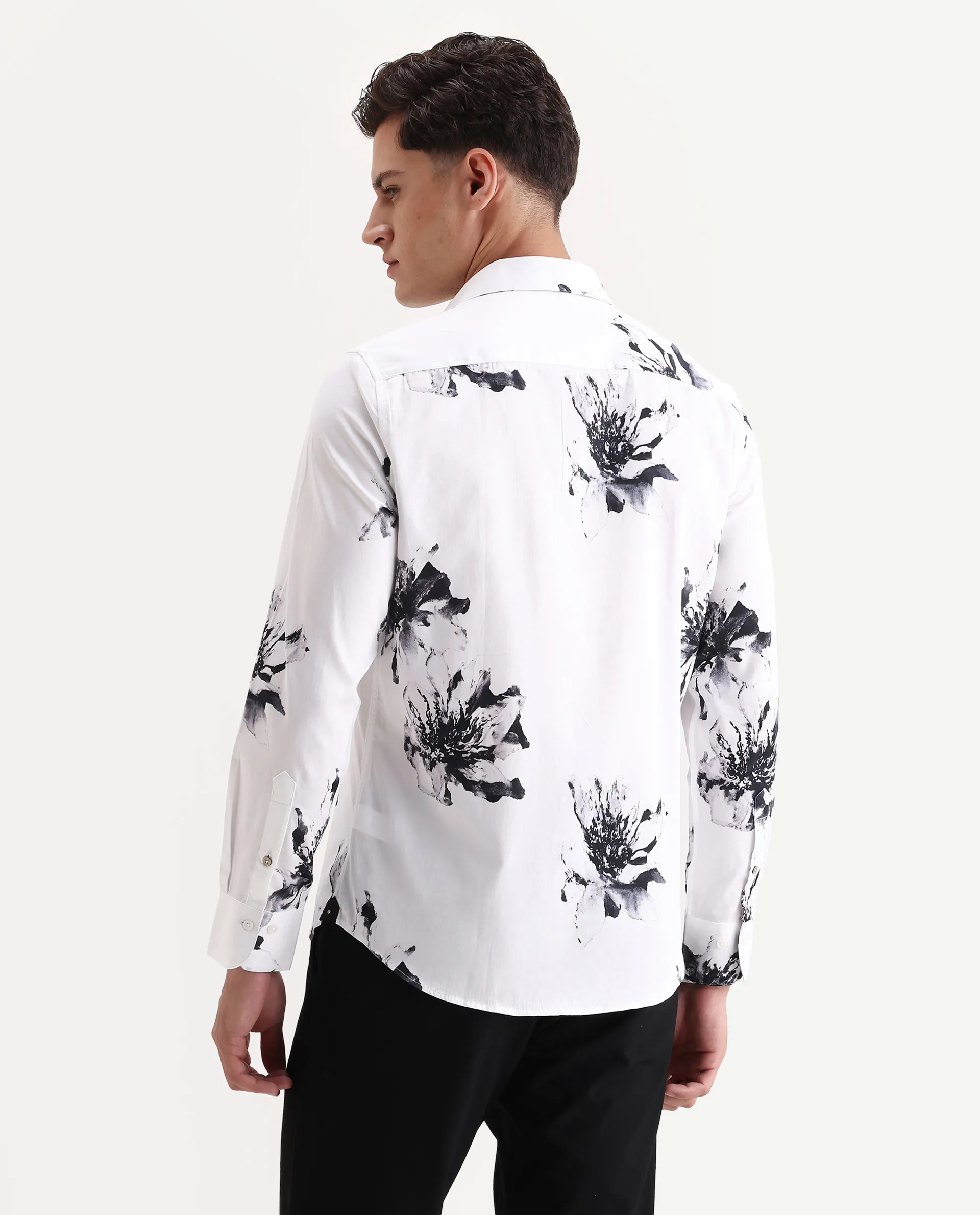 Rare Rabbit Men's Aver White Cotton Fabric Collared Neck Regular Fit Floral Print Shirt - Image 7