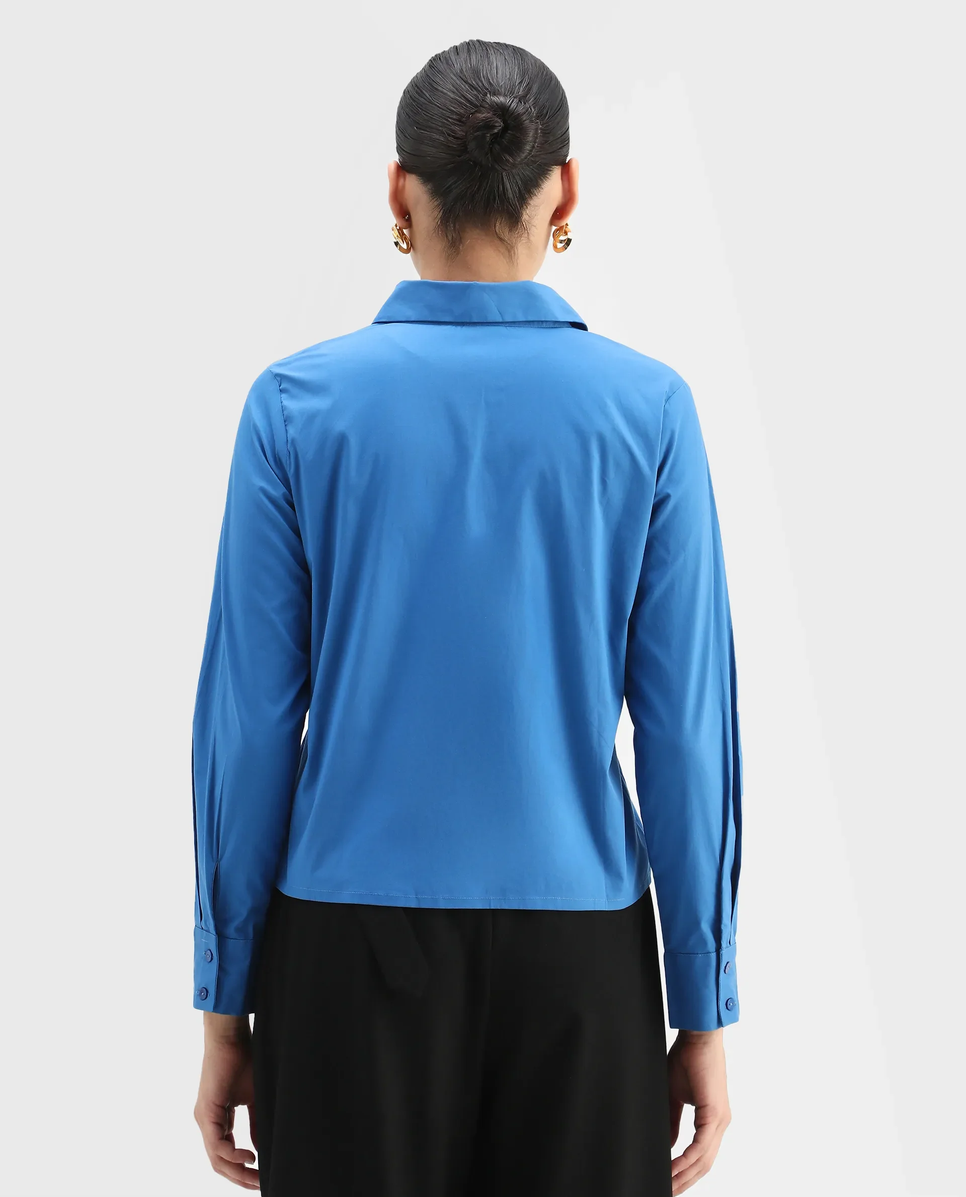 Rareism Women's Avica Blue Cotton Blend Drop Collar Plain Cuffed Sleeve Regular Fit Shirt - Image 7