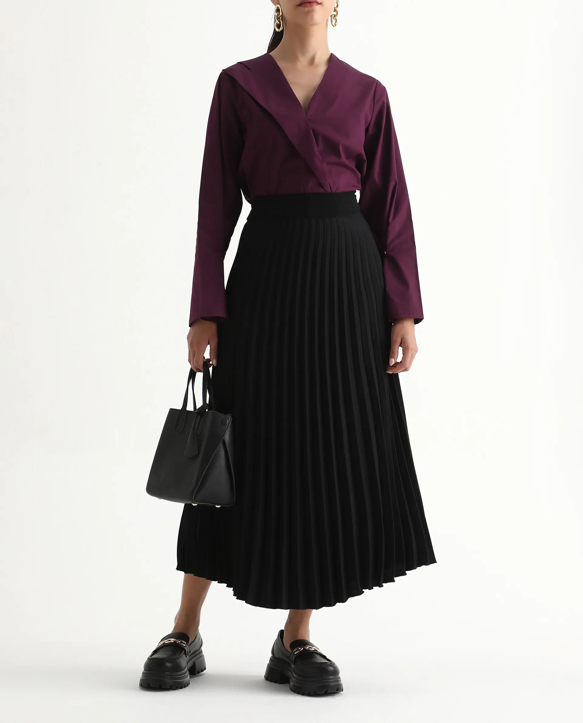 Rareism Women's Avid Black Polyester Flared Skirt - Image 2