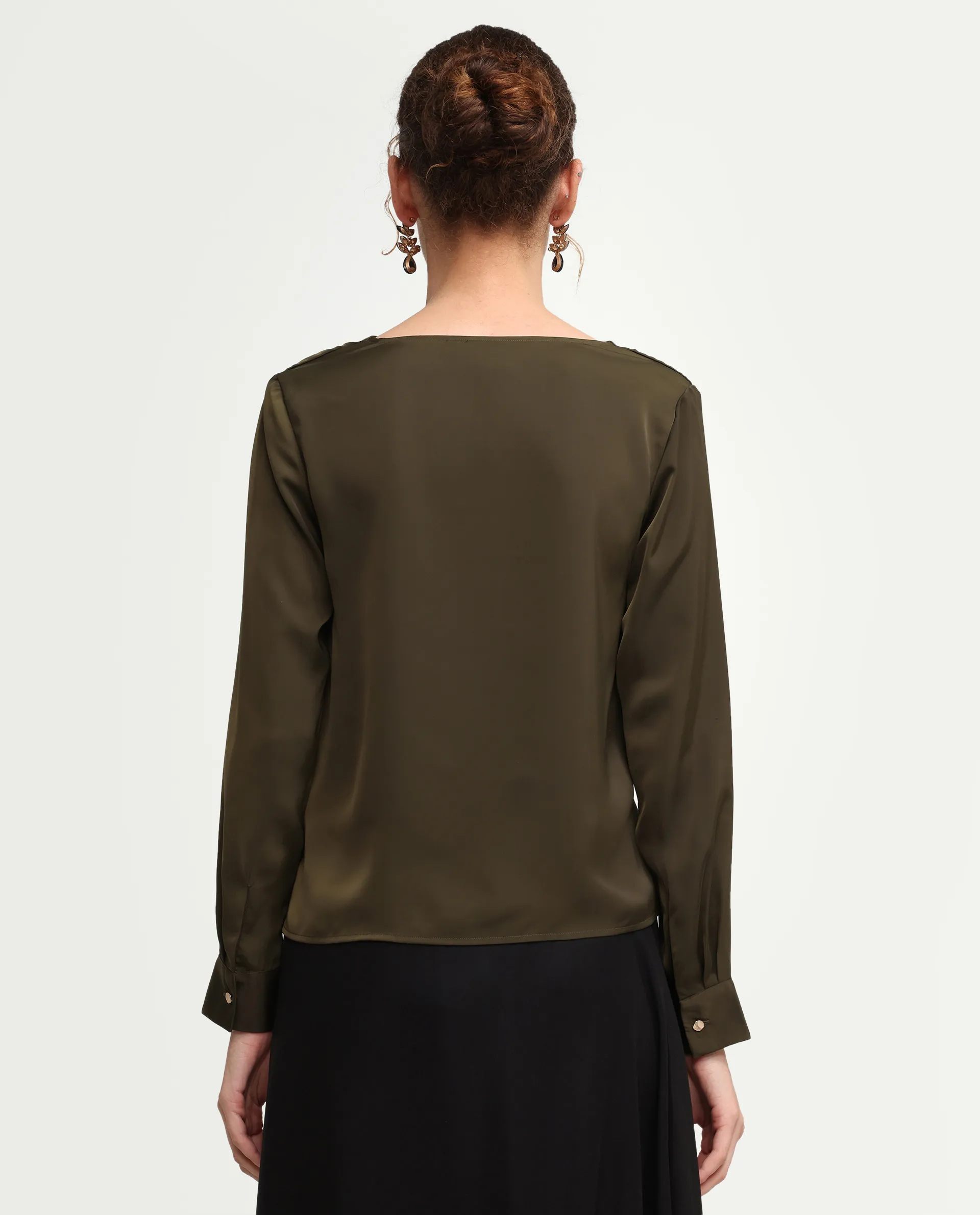 Rareism Women's Avier Olive Polyester Full Sleeve Cowl Neck Regular Fit Plain Top - Image 7