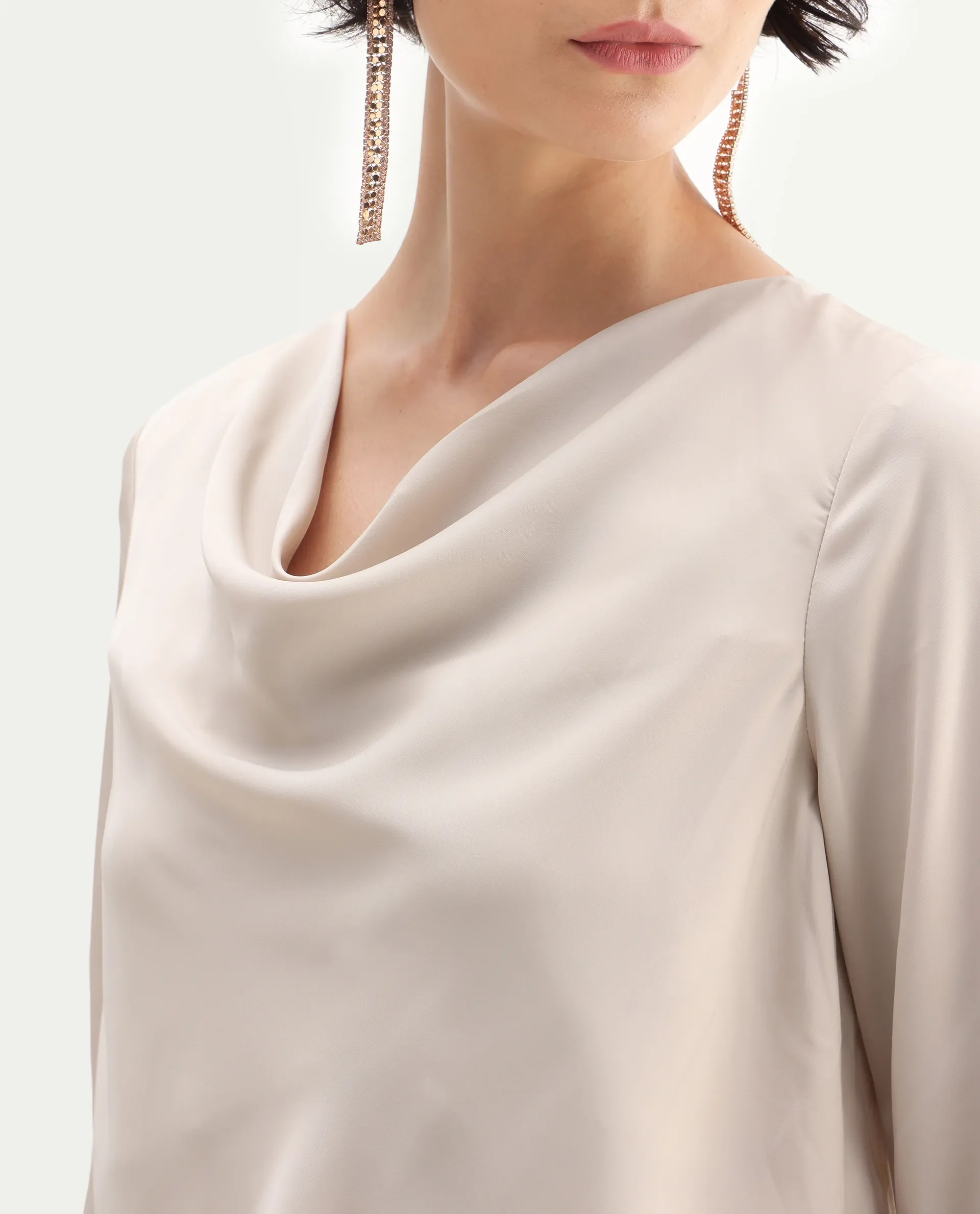 Rareism Women's Avier Beige Polyester Cowl Neck Regular Fit Plain Top - Image 3