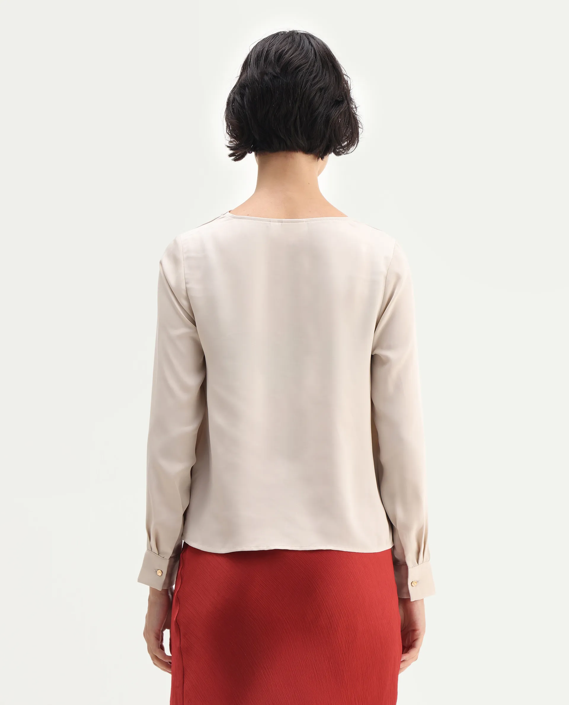Rareism Women's Avier Beige Polyester Cowl Neck Regular Fit Plain Top - Image 8