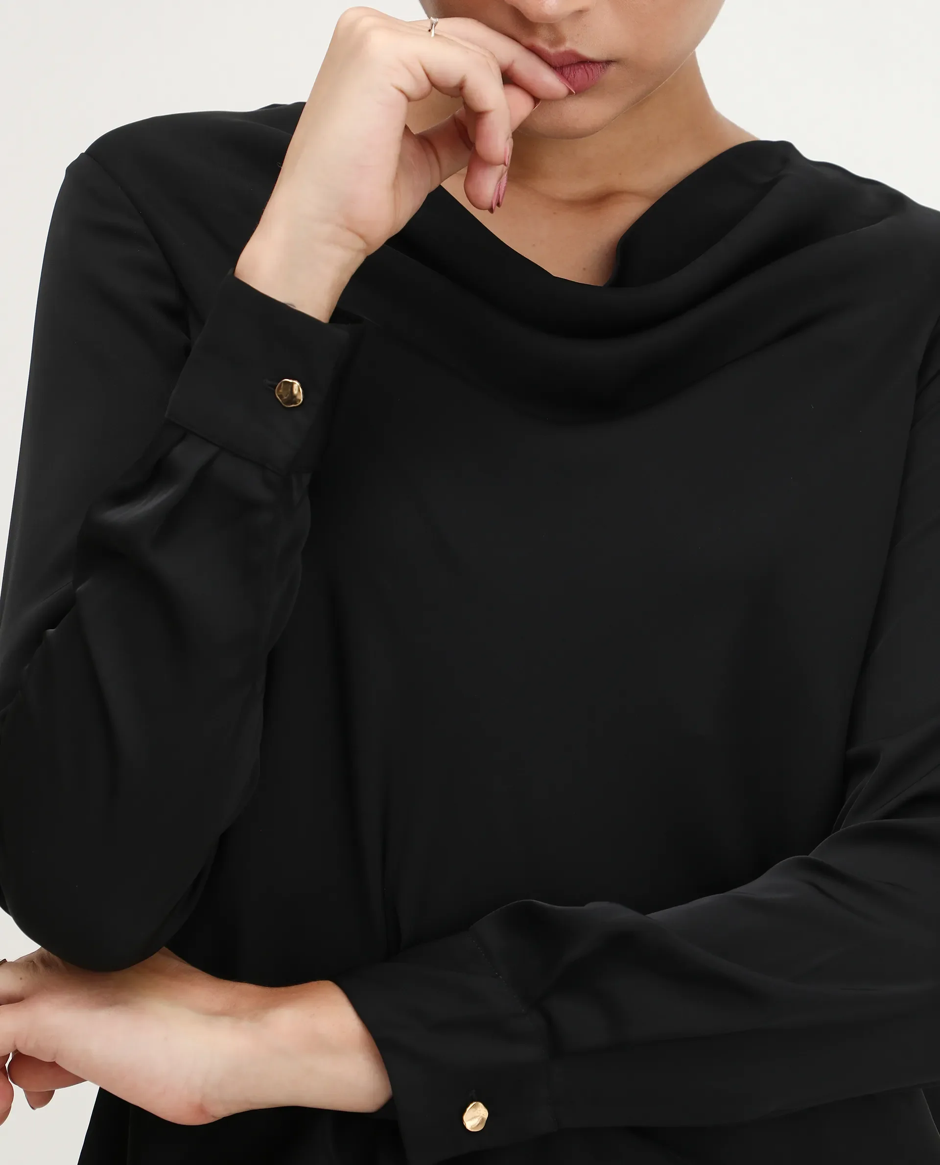 Rareism Women's Avier Black Polyester Cowl Neck Regular Fit Plain Top - Image 4