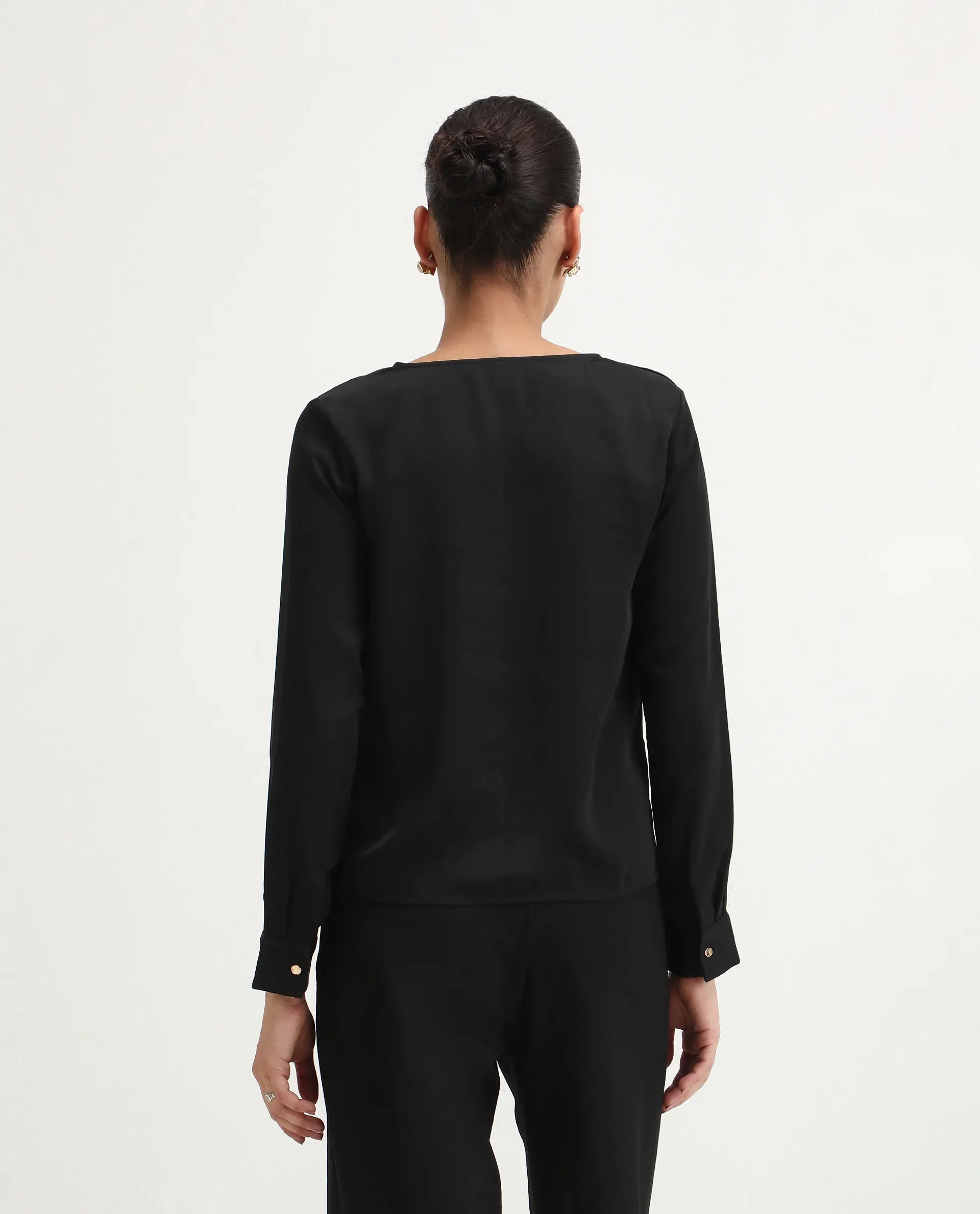 Rareism Women's Avier Black Polyester Cowl Neck Regular Fit Plain Top - Image 9
