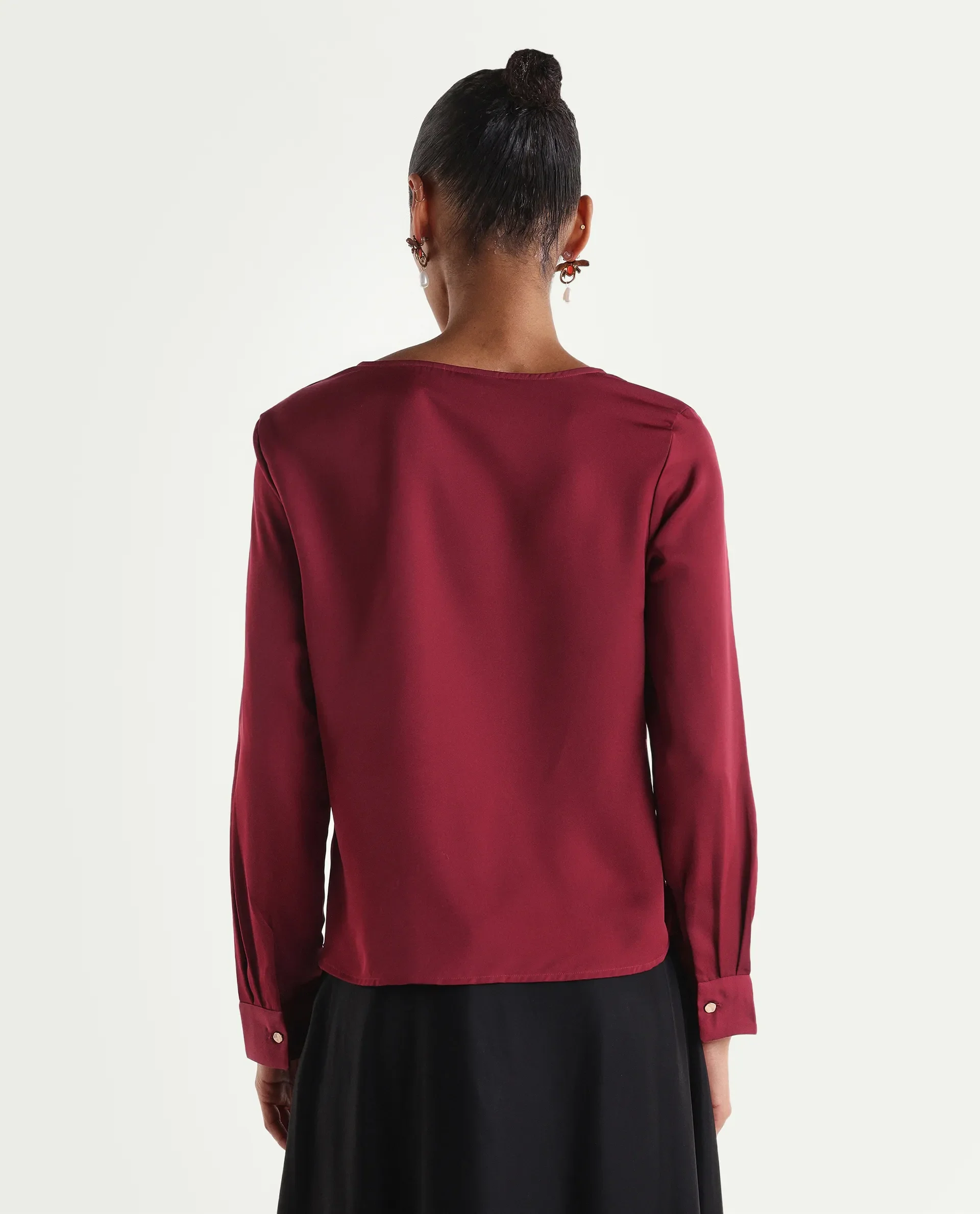 Rareism Women's Avier Dark Red Polyester Full Sleeve Cowl Neck Regular Fit Plain Top - Image 7