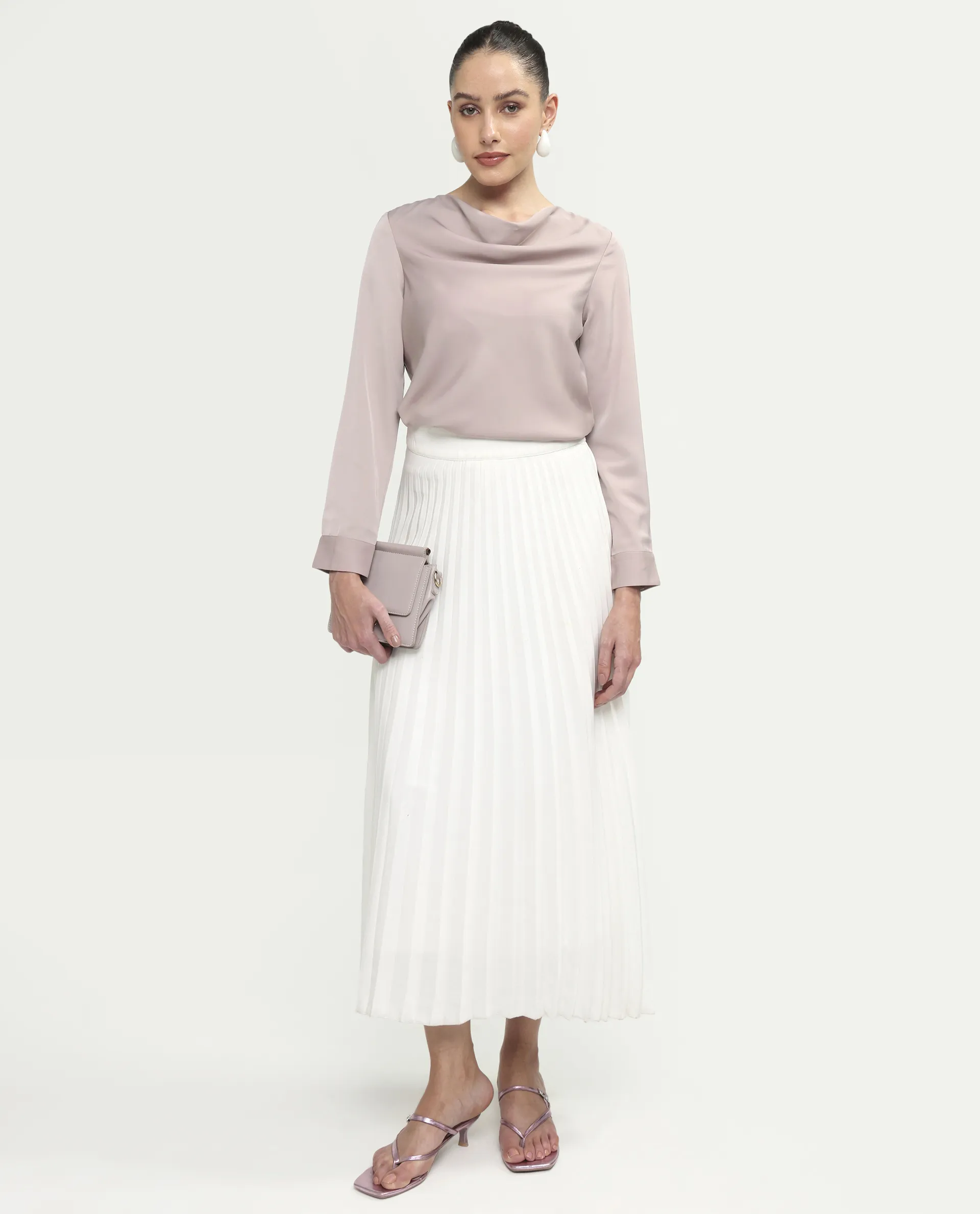 Rareism Women's Avier Dusky Pink Polyester Full Sleeve Cowl Neck Regular Fit Plain Top - Image 2