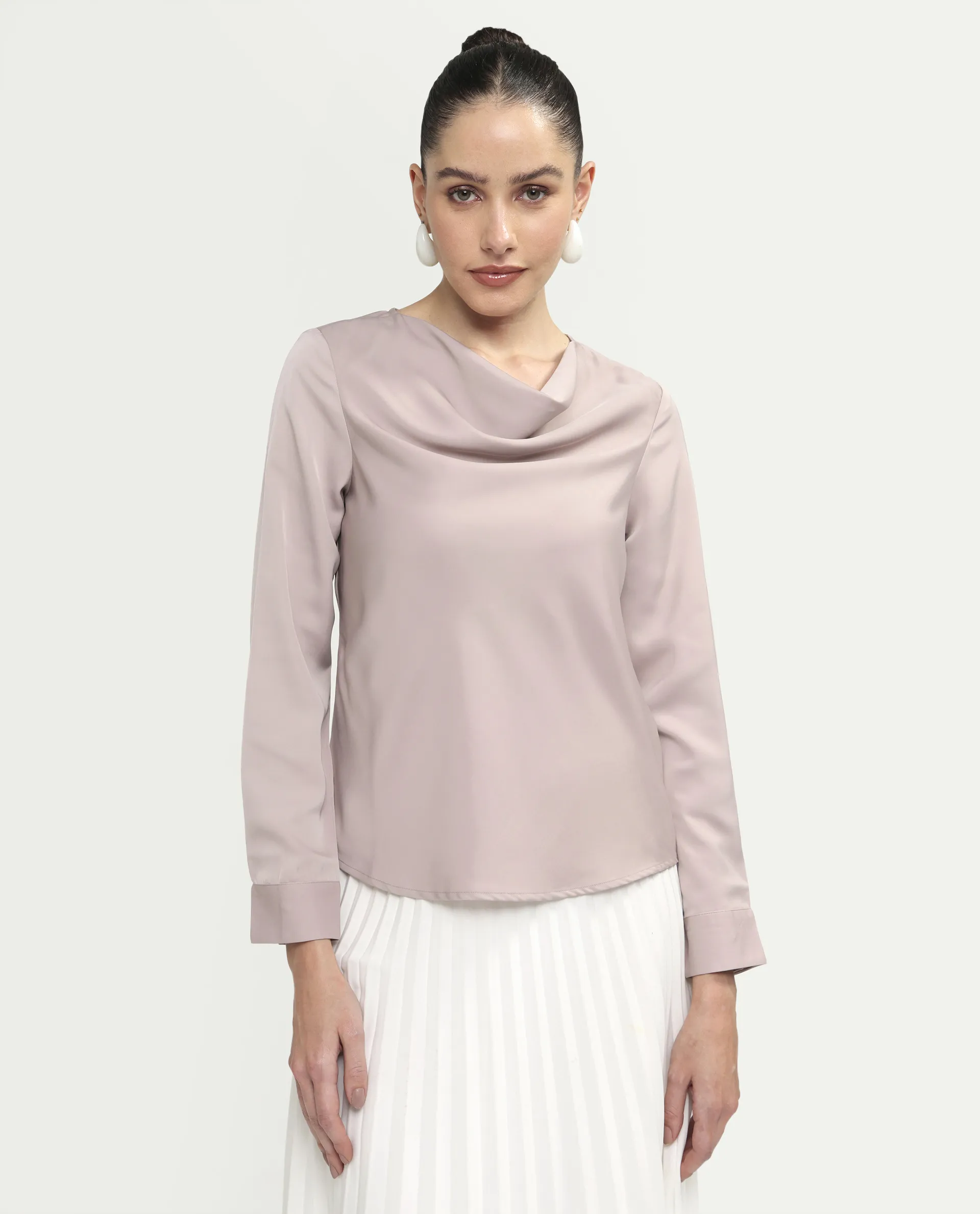Rareism Women's Avier Dusky Pink Polyester Full Sleeve Cowl Neck Regular Fit Plain Top - Image 3