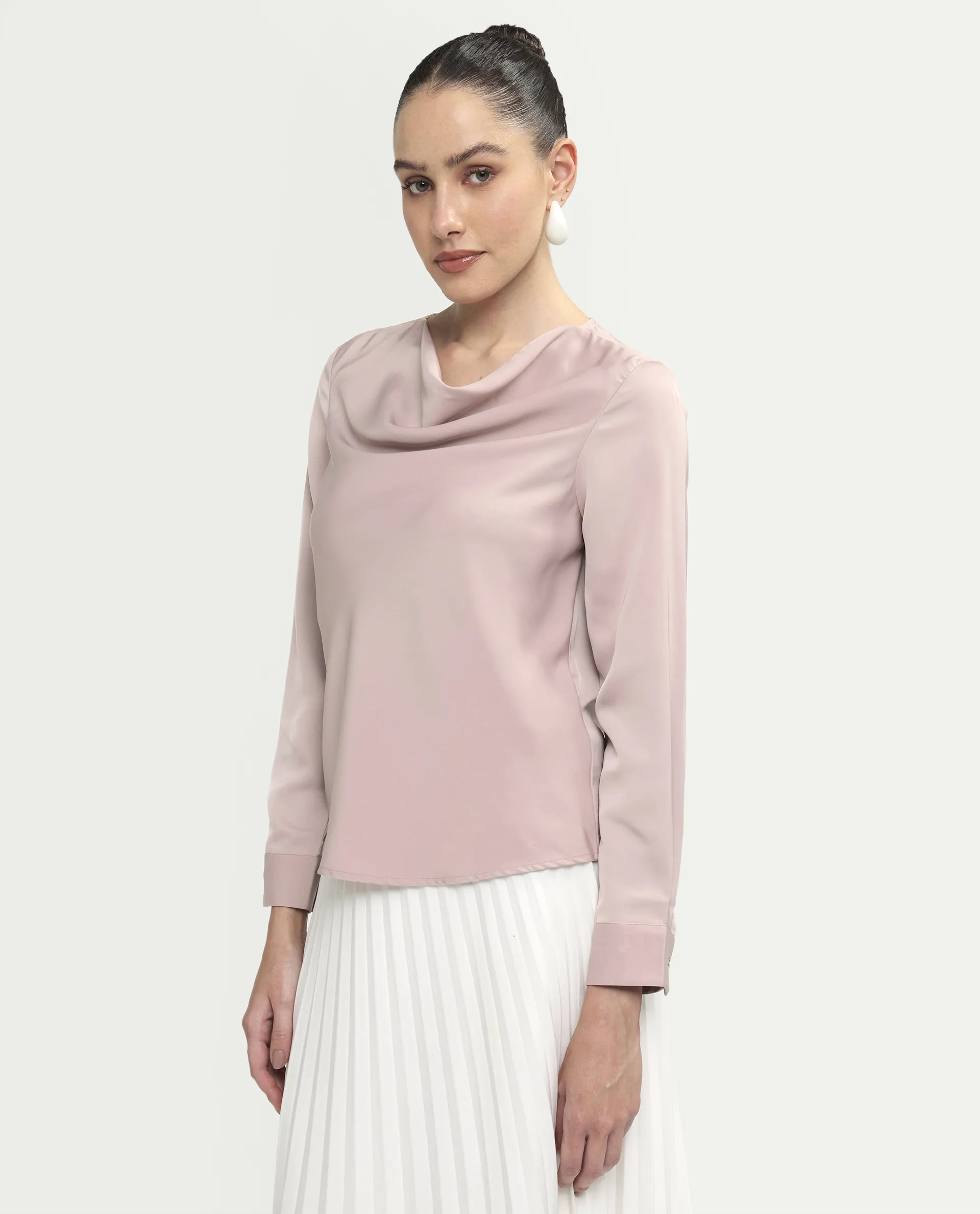 Rareism Women's Avier Dusky Pink Polyester Full Sleeve Cowl Neck Regular Fit Plain Top - Image 5