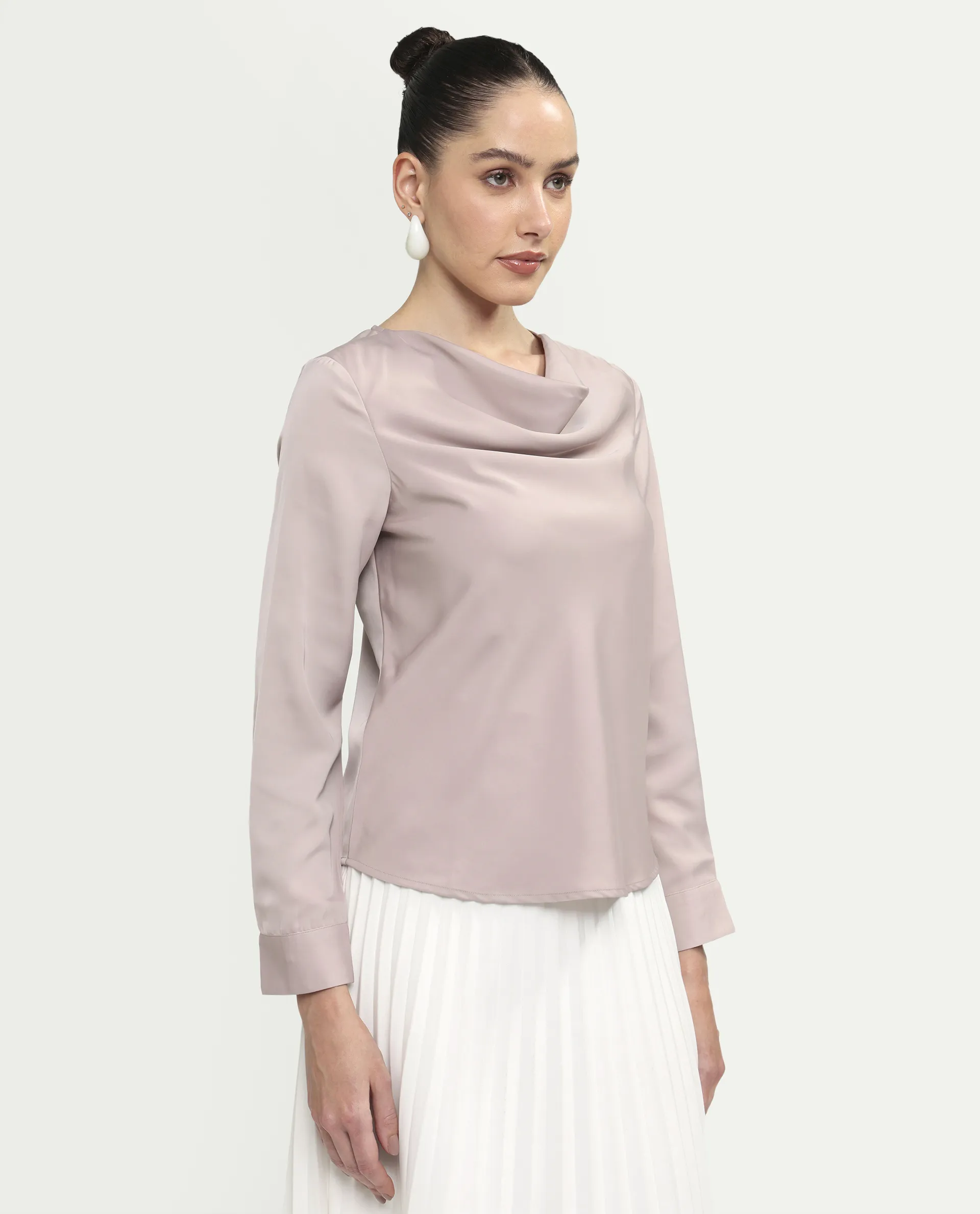 Rareism Women's Avier Dusky Pink Polyester Full Sleeve Cowl Neck Regular Fit Plain Top - Image 6