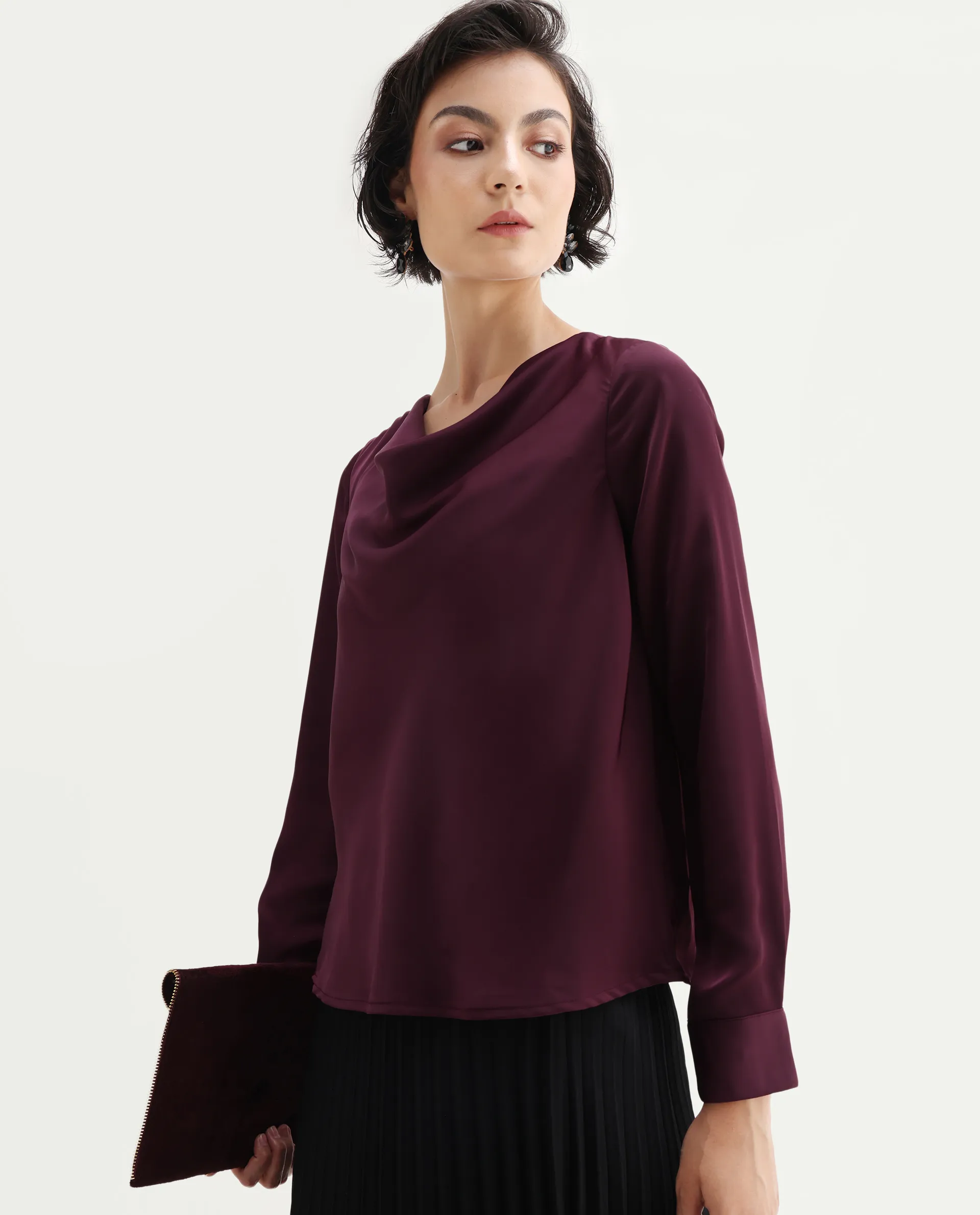 Rareism Women's Avier Maroon Polyester Cowl Neck Regular Fit Plain Top - Image 2