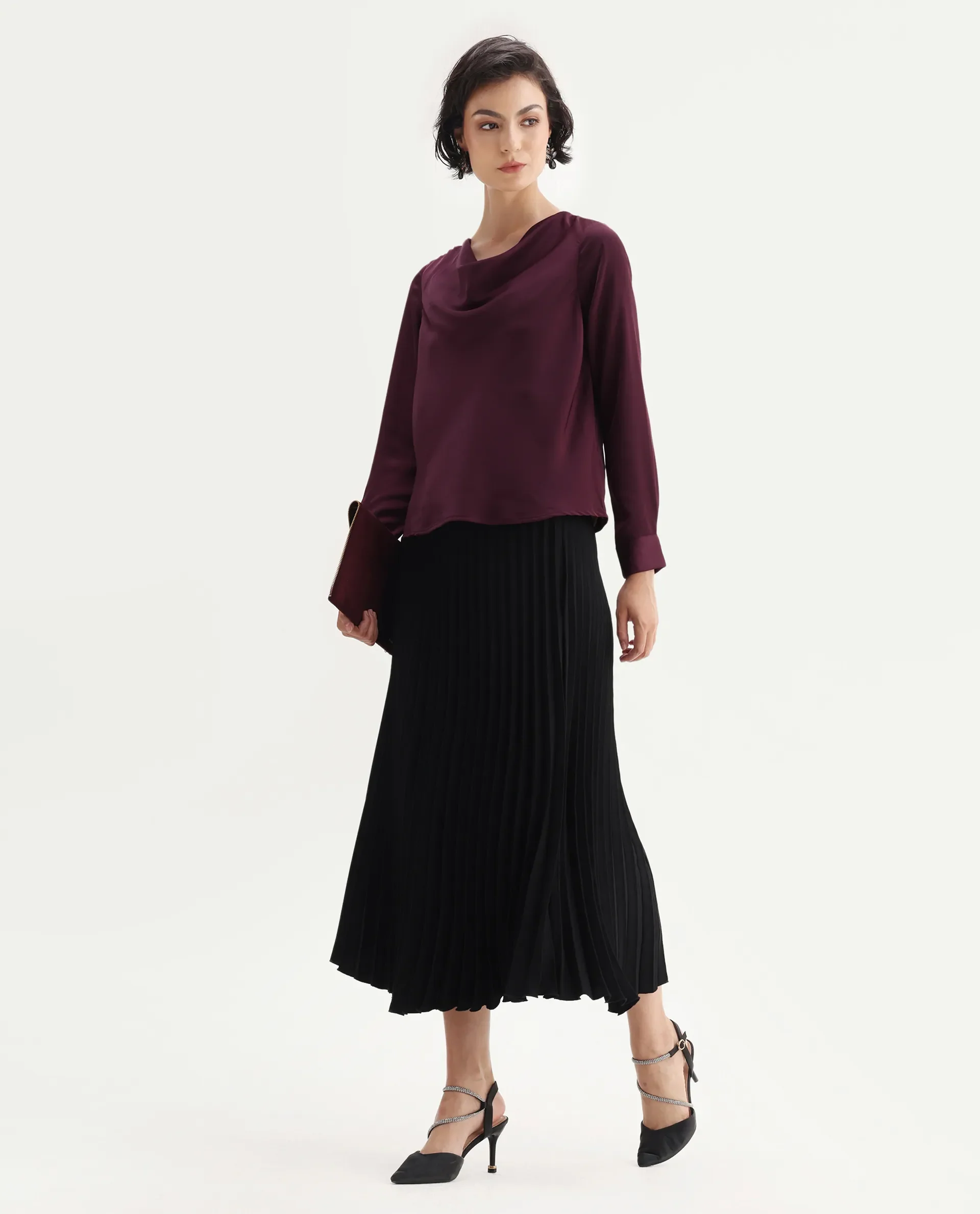 Rareism Women's Avier Maroon Polyester Cowl Neck Regular Fit Plain Top - Image 3