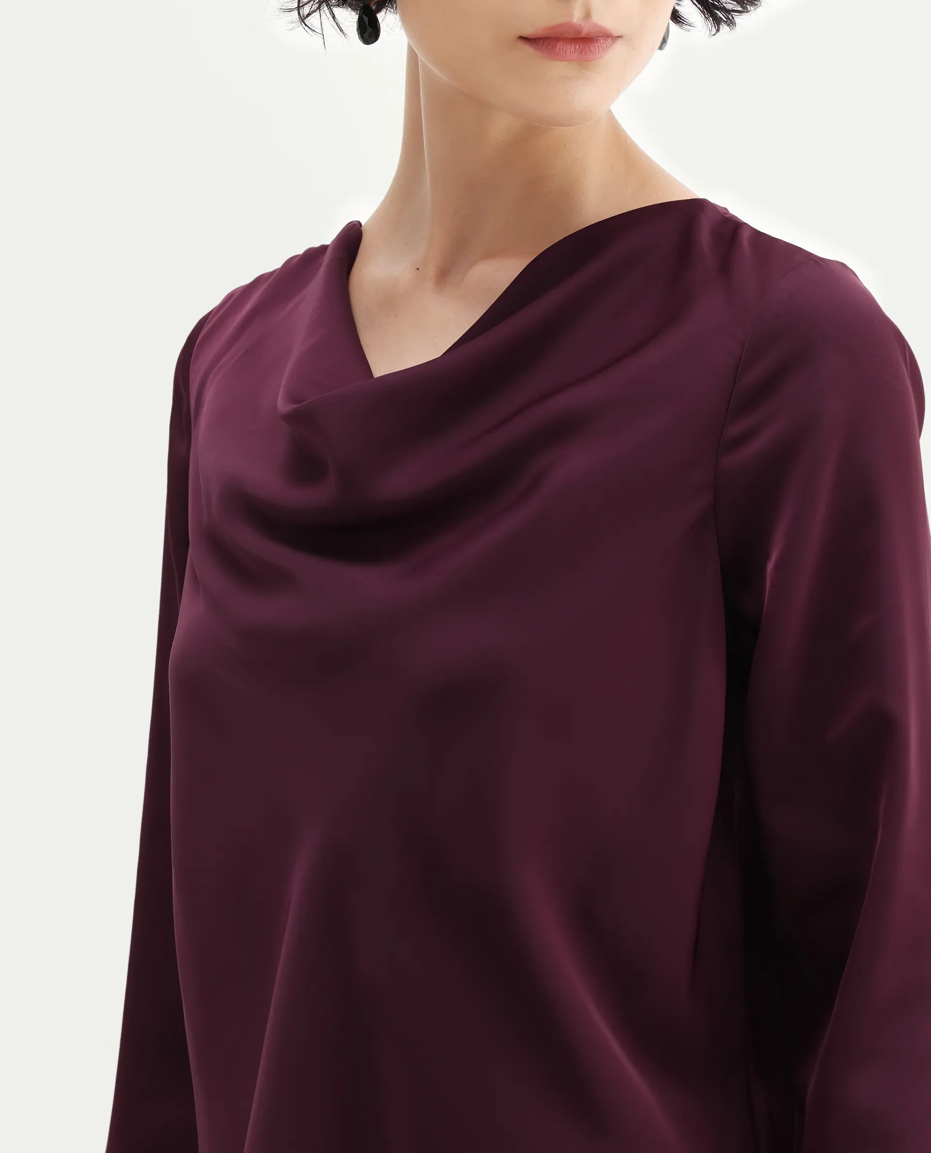 Rareism Women's Avier Maroon Polyester Cowl Neck Regular Fit Plain Top - Image 4