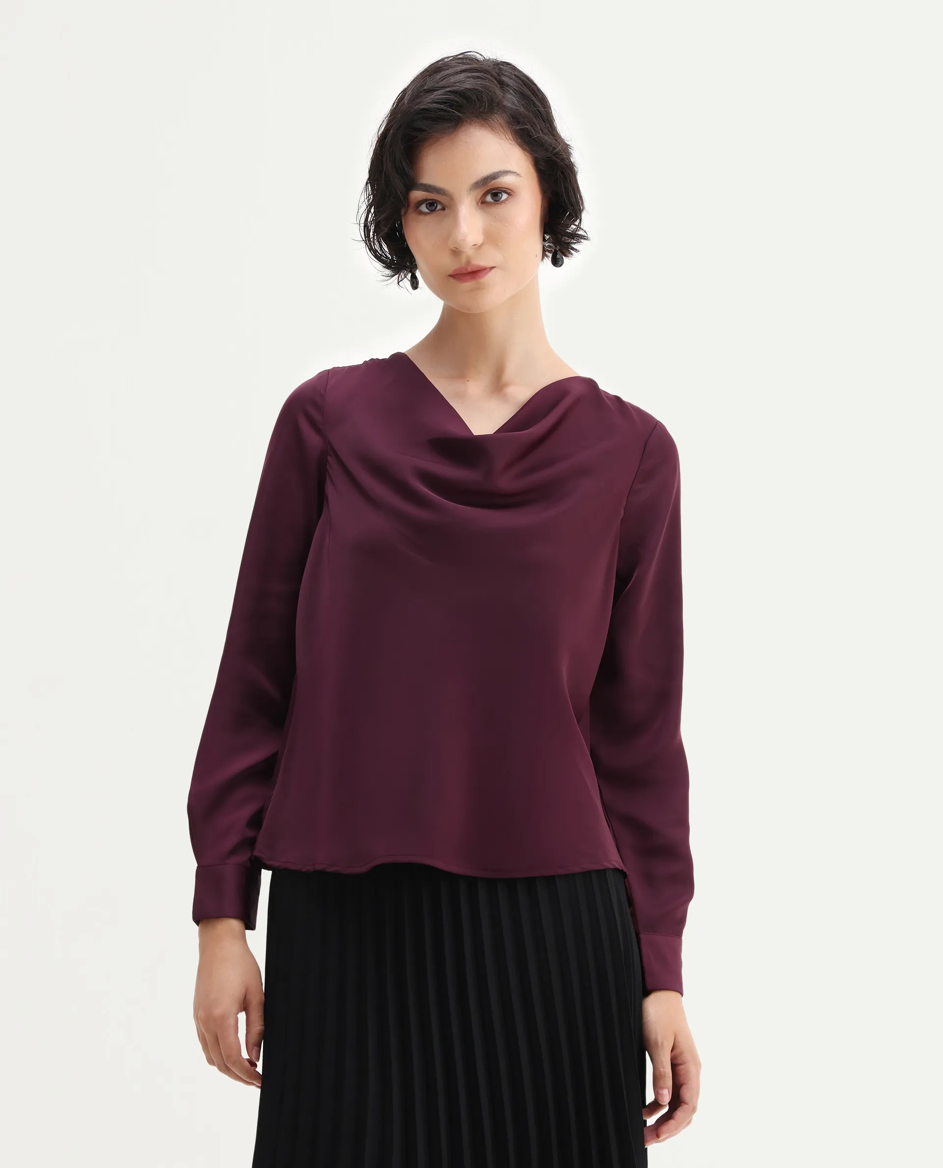 Rareism Women's Avier Maroon Polyester Cowl Neck Regular Fit Plain Top - Image 5