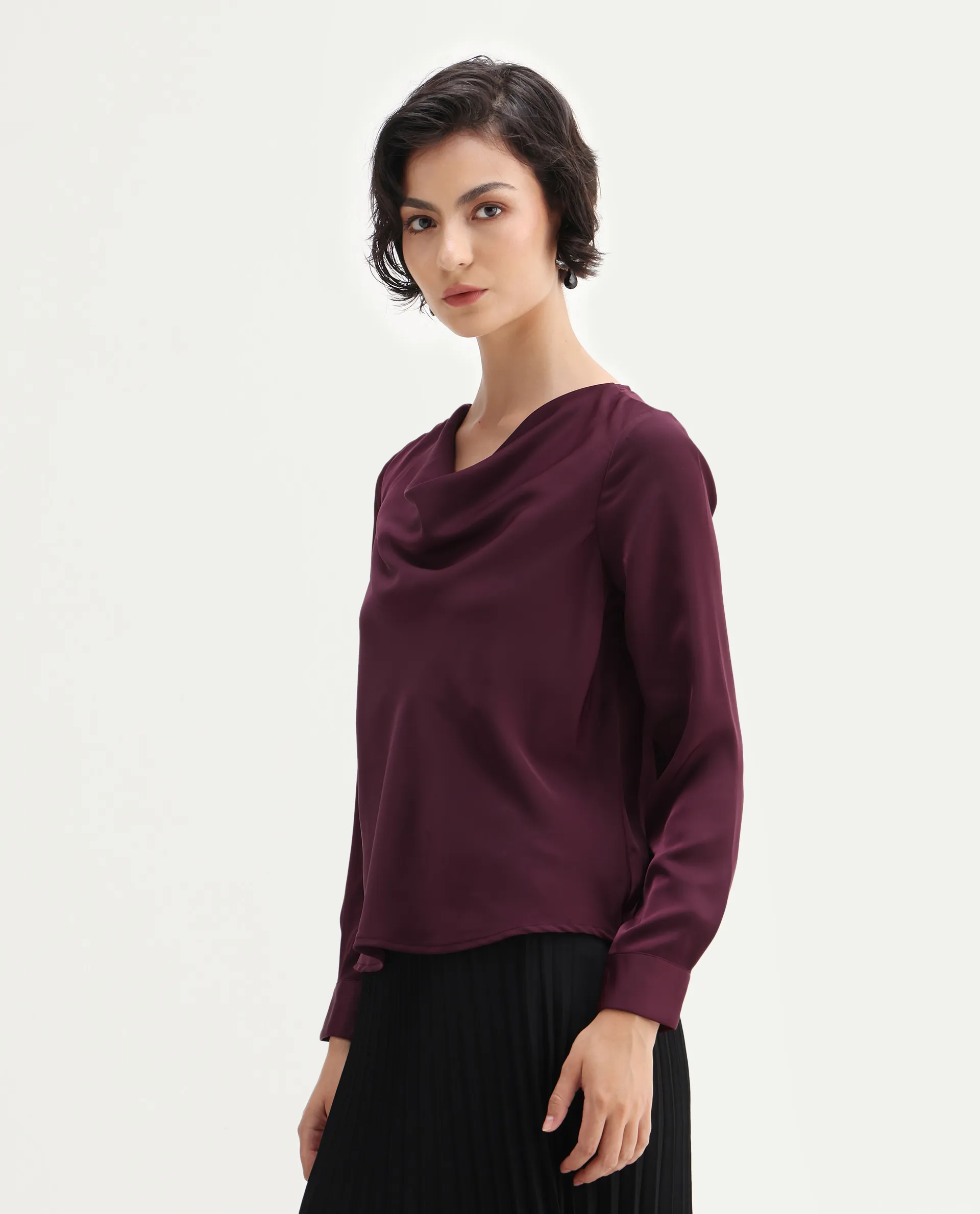 Rareism Women's Avier Maroon Polyester Cowl Neck Regular Fit Plain Top - Image 6