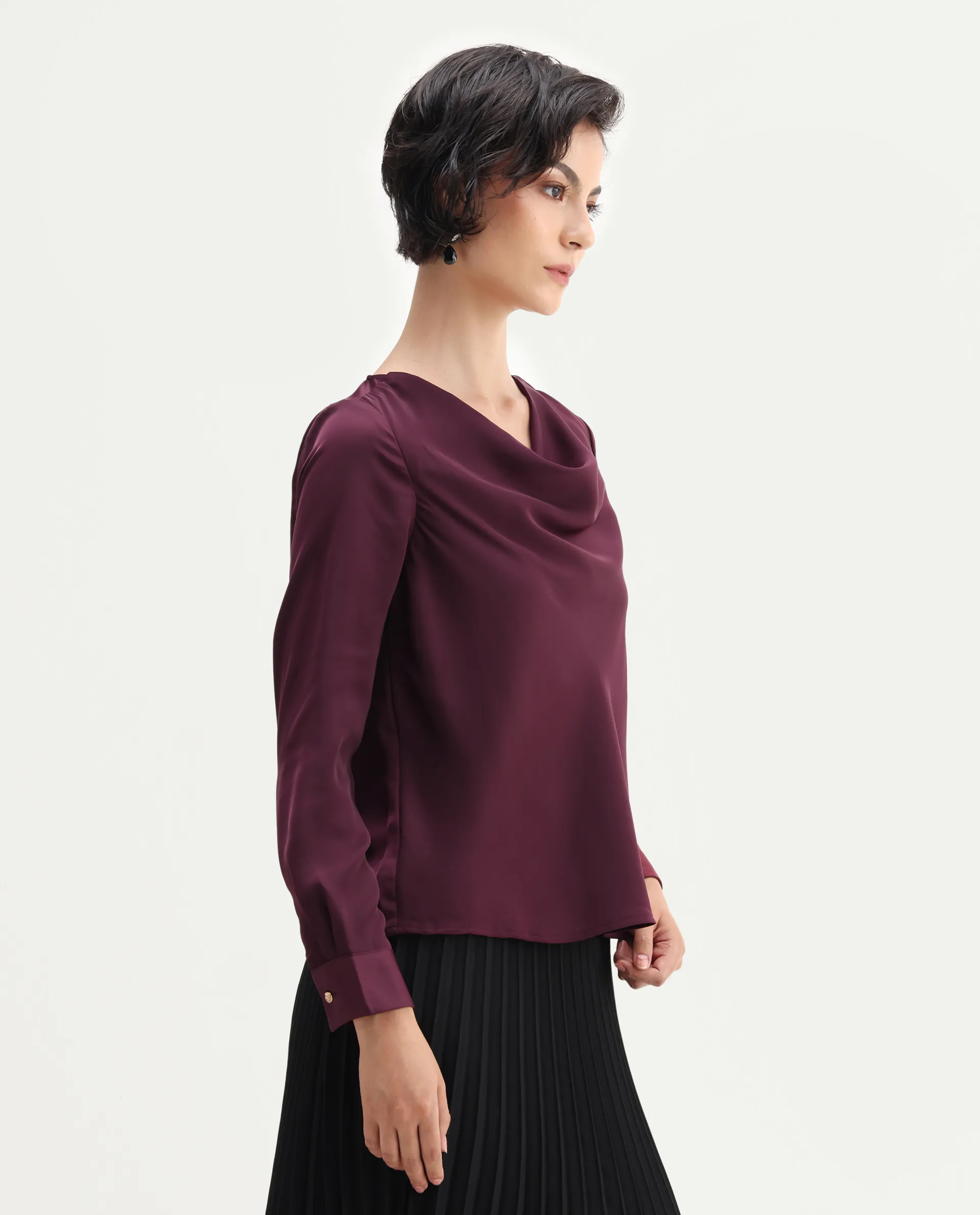 Rareism Women's Avier Maroon Polyester Cowl Neck Regular Fit Plain Top - Image 7
