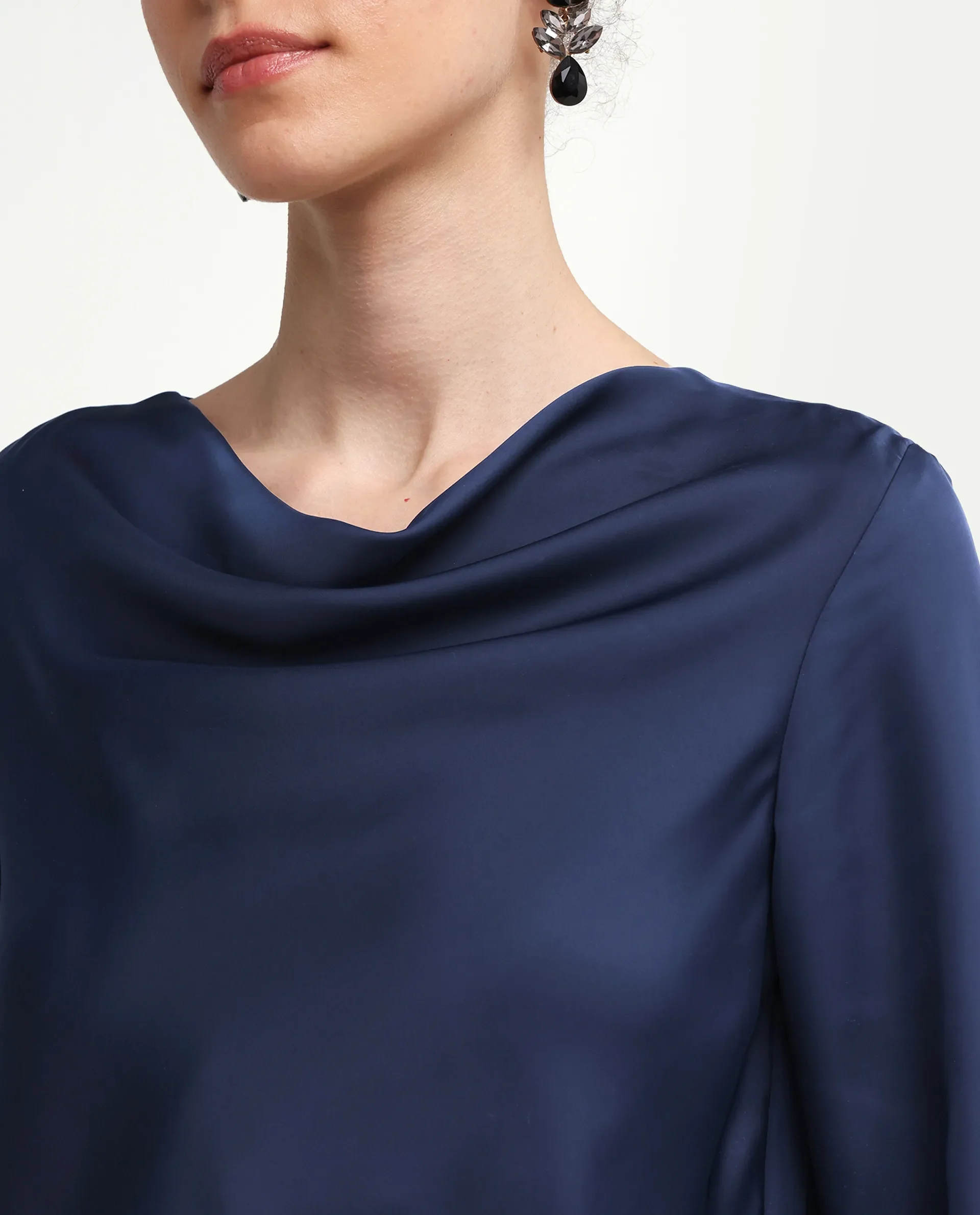 Rareism Women's Avier Navy Polyester Cowl Neck Regular Fit Plain Top - Image 4