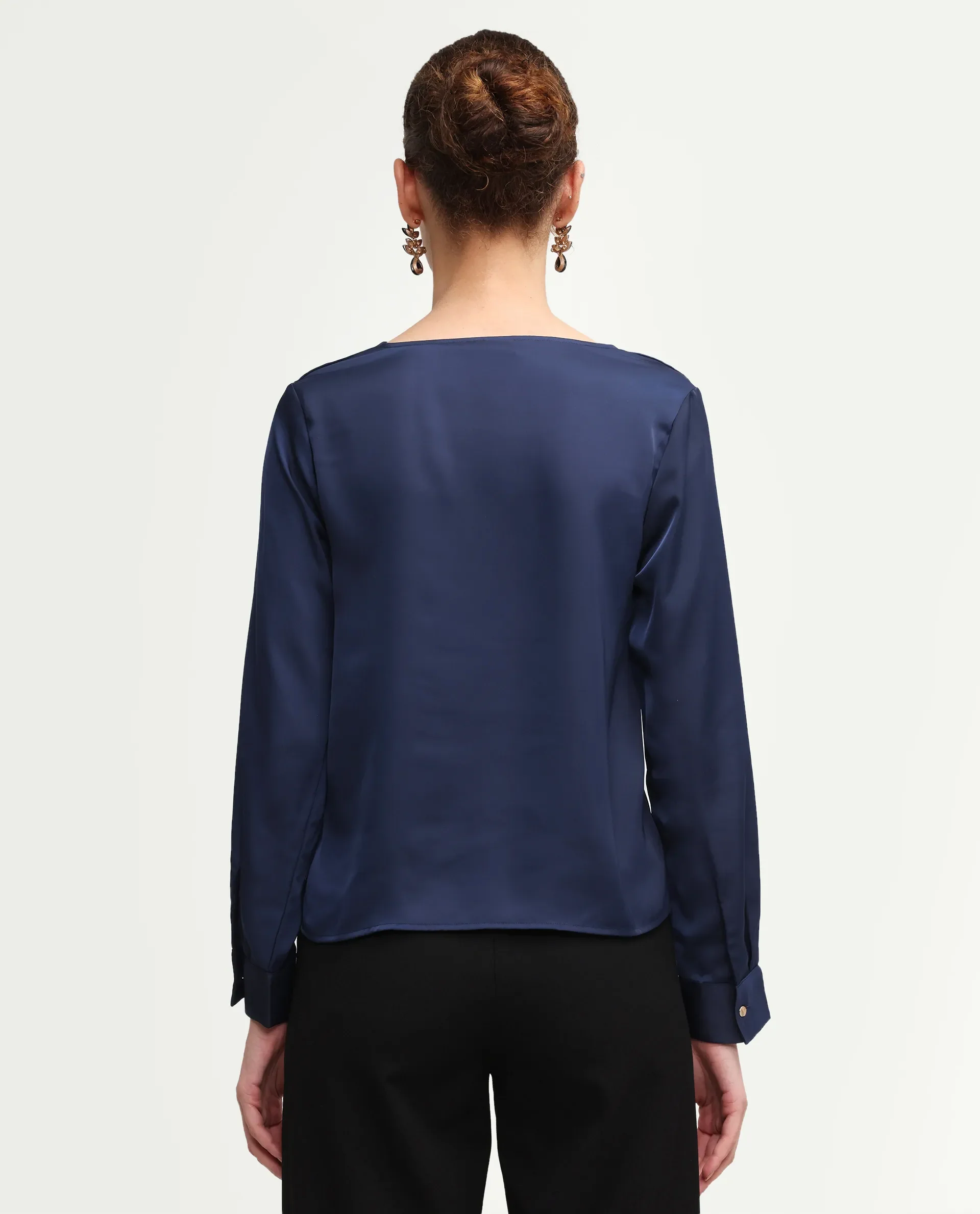Rareism Women's Avier Navy Polyester Cowl Neck Regular Fit Plain Top - Image 7