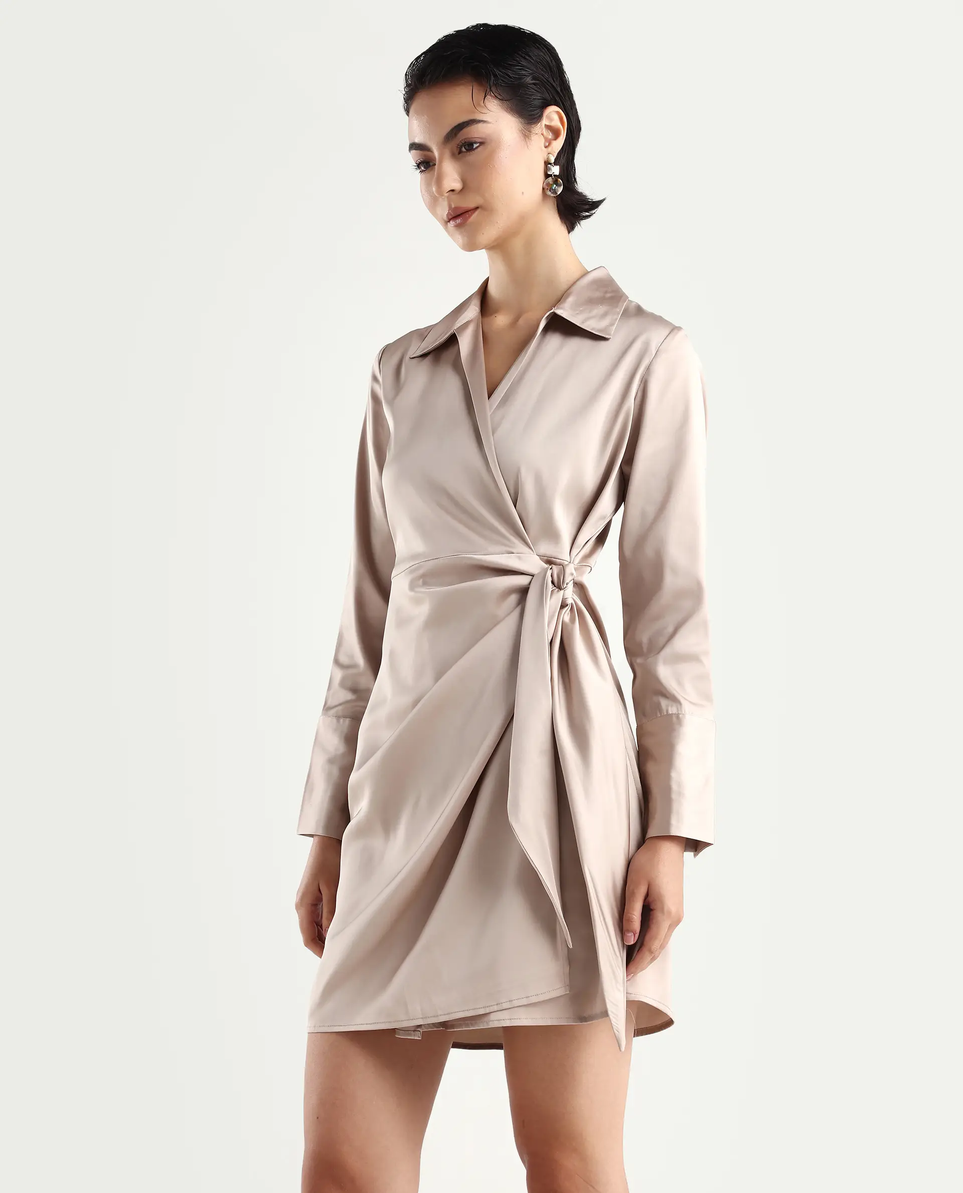 Rareism Women's Avigin Beige Polyester Fitted Mini Dress - Image 6