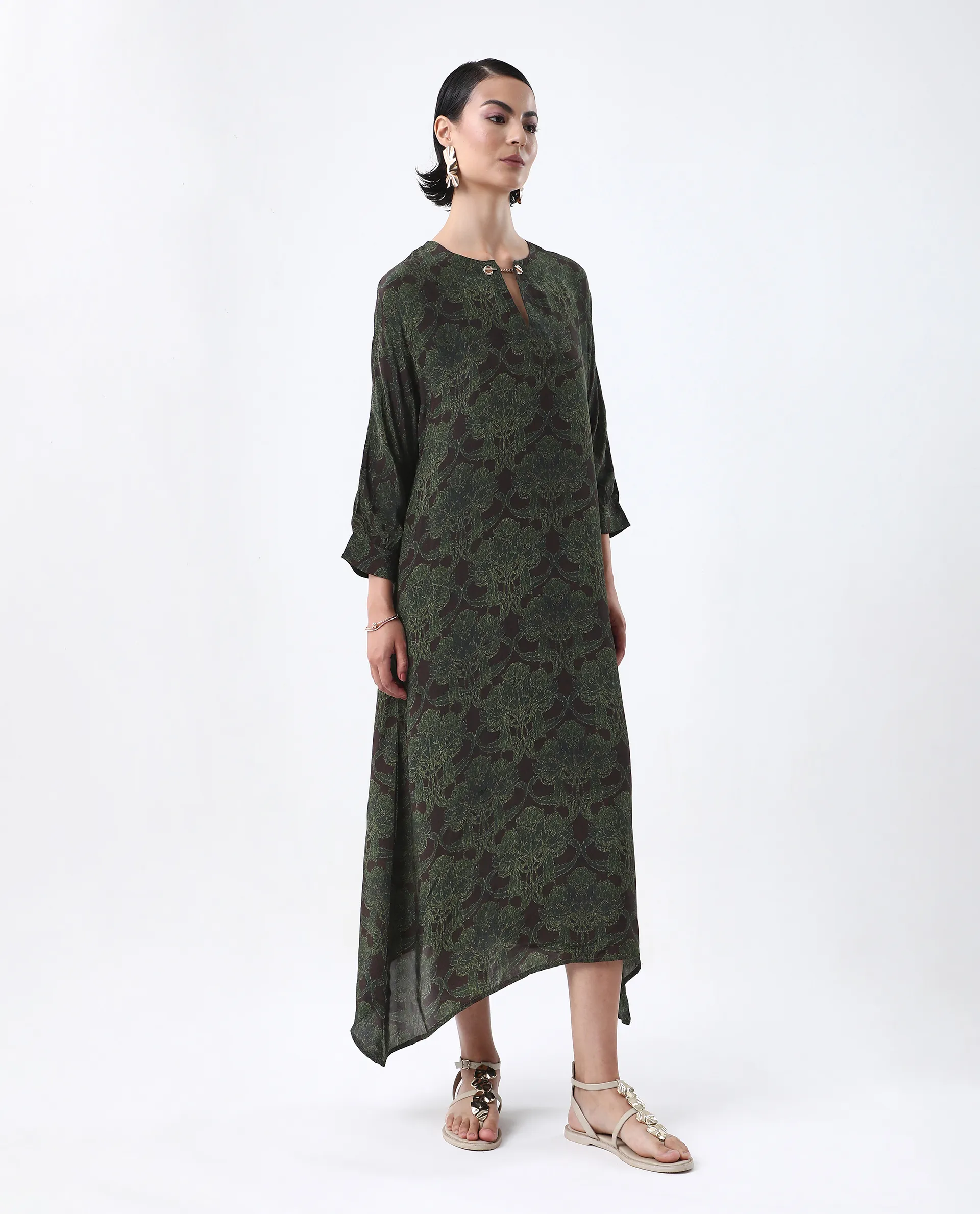 Rareism Women's Avika Green Viscose Round Neck Relaxed Fit Dress - Image 6