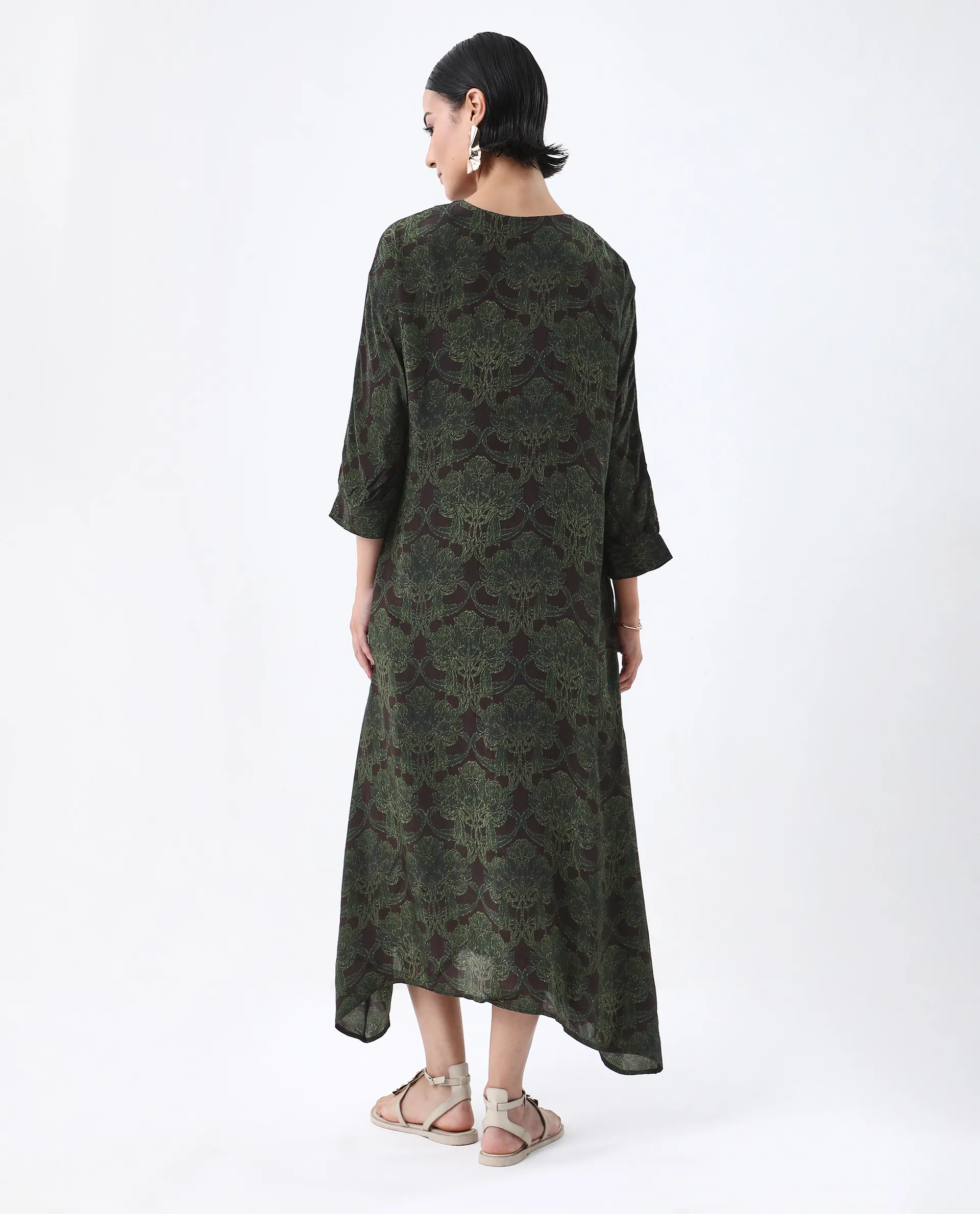Rareism Women's Avika Green Viscose Round Neck Relaxed Fit Dress - Image 7