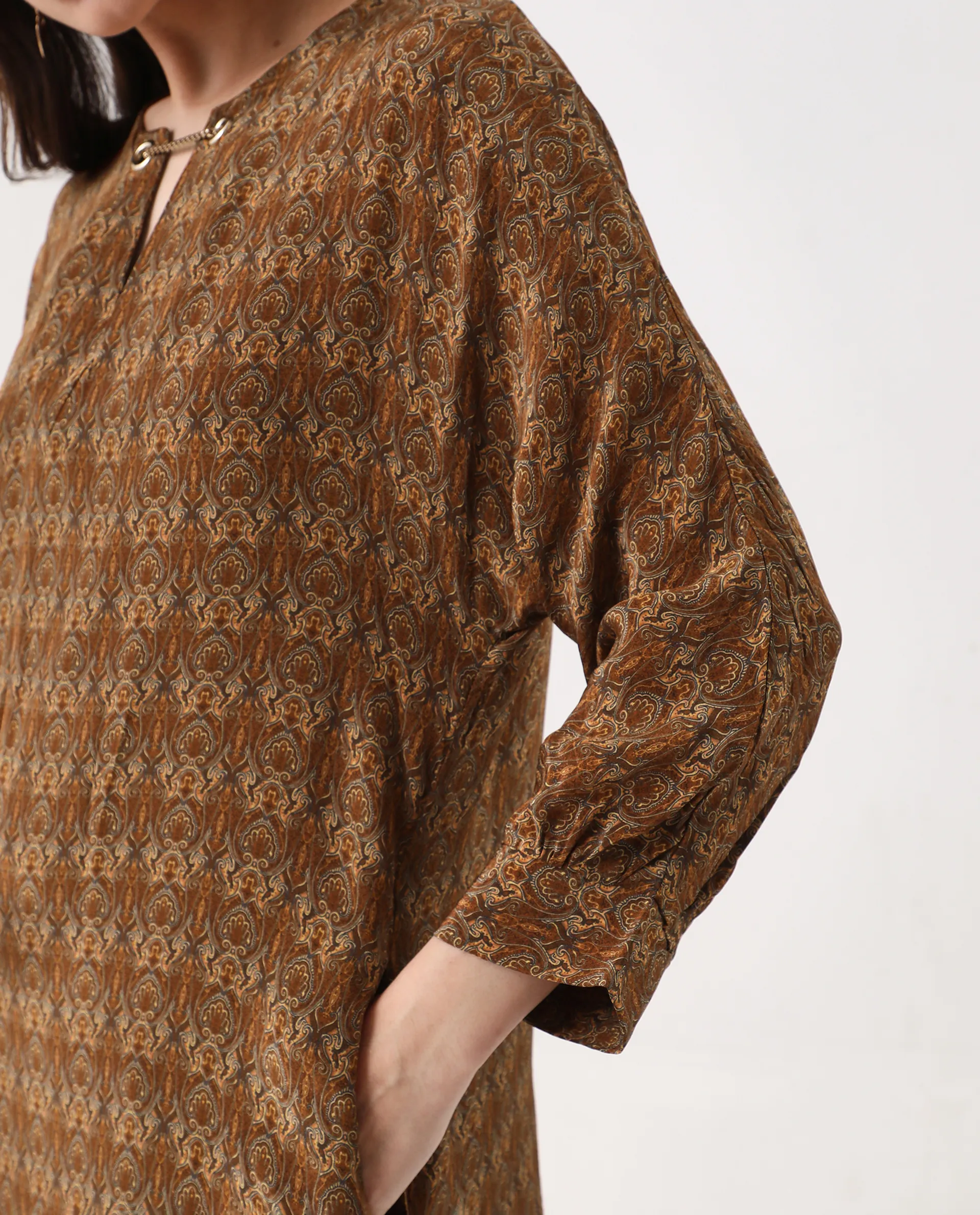 Rareism Women's Avikan Mustard Viscose Crew Neck Relaxed Fit Dress - Image 3