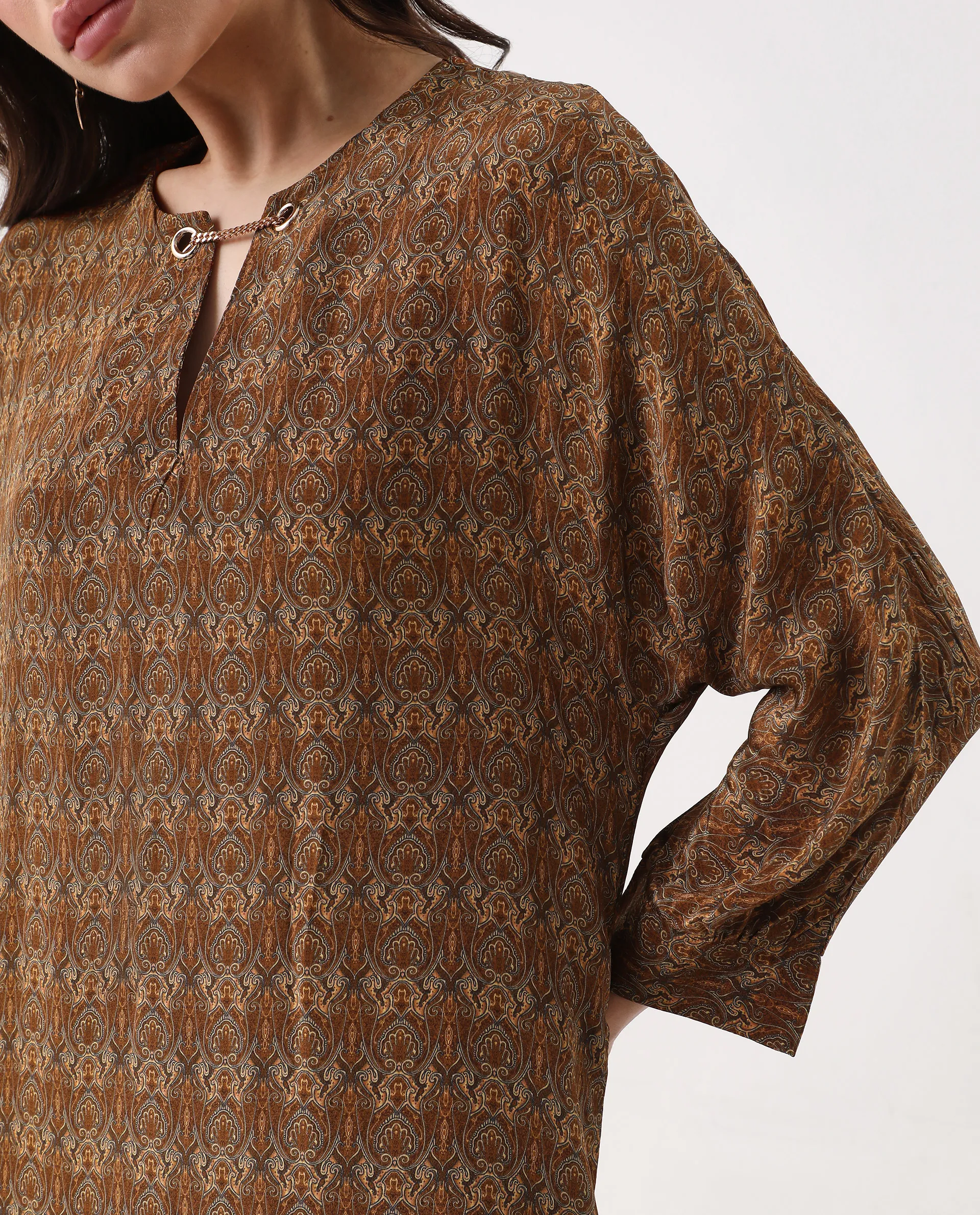 Rareism Women's Avikan Mustard Viscose Crew Neck Relaxed Fit Dress - Image 4