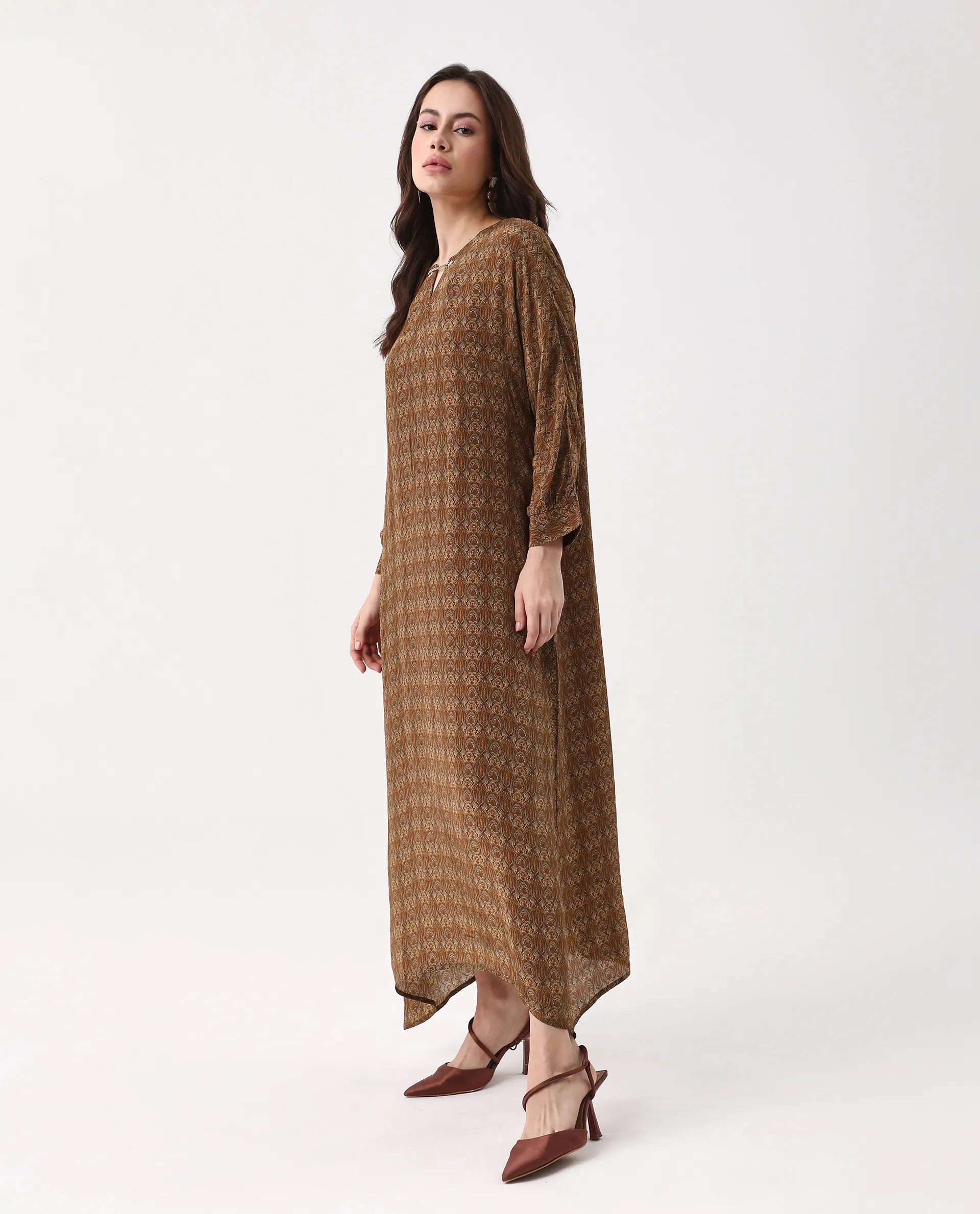 Rareism Women's Avikan Mustard Viscose Crew Neck Relaxed Fit Dress - Image 5