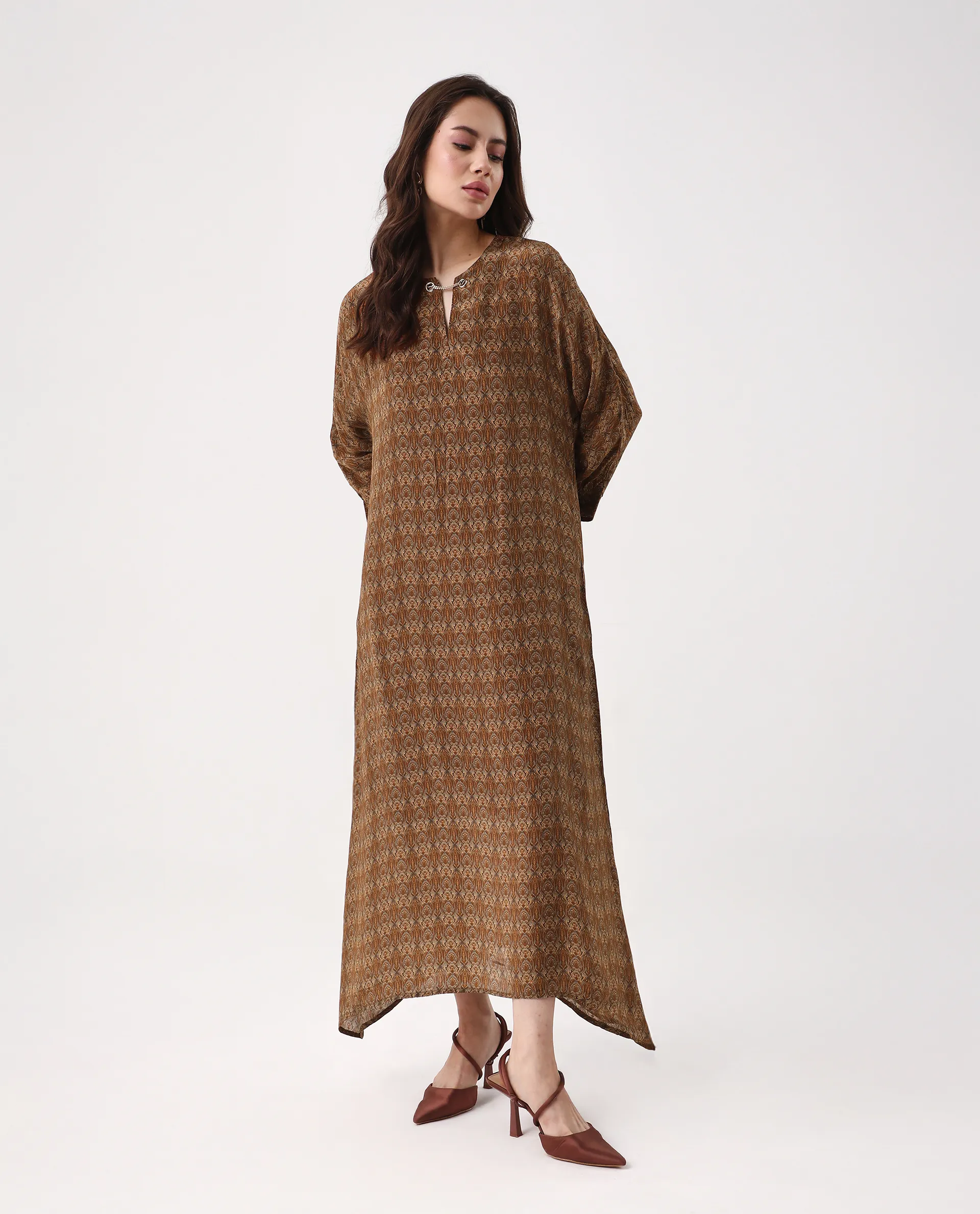 Rareism Women's Avikan Mustard Viscose Crew Neck Relaxed Fit Dress - Image 7