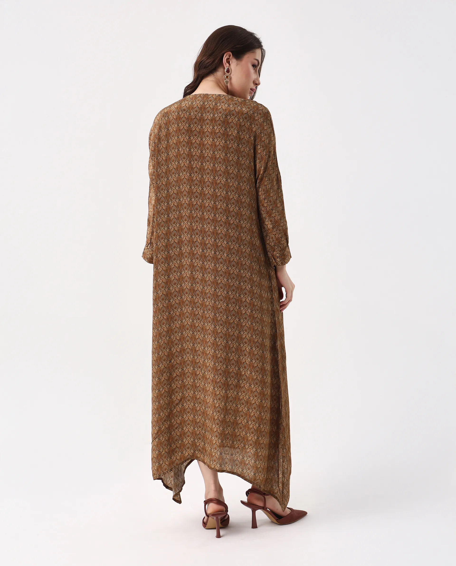 Rareism Women's Avikan Mustard Viscose Crew Neck Relaxed Fit Dress - Image 8