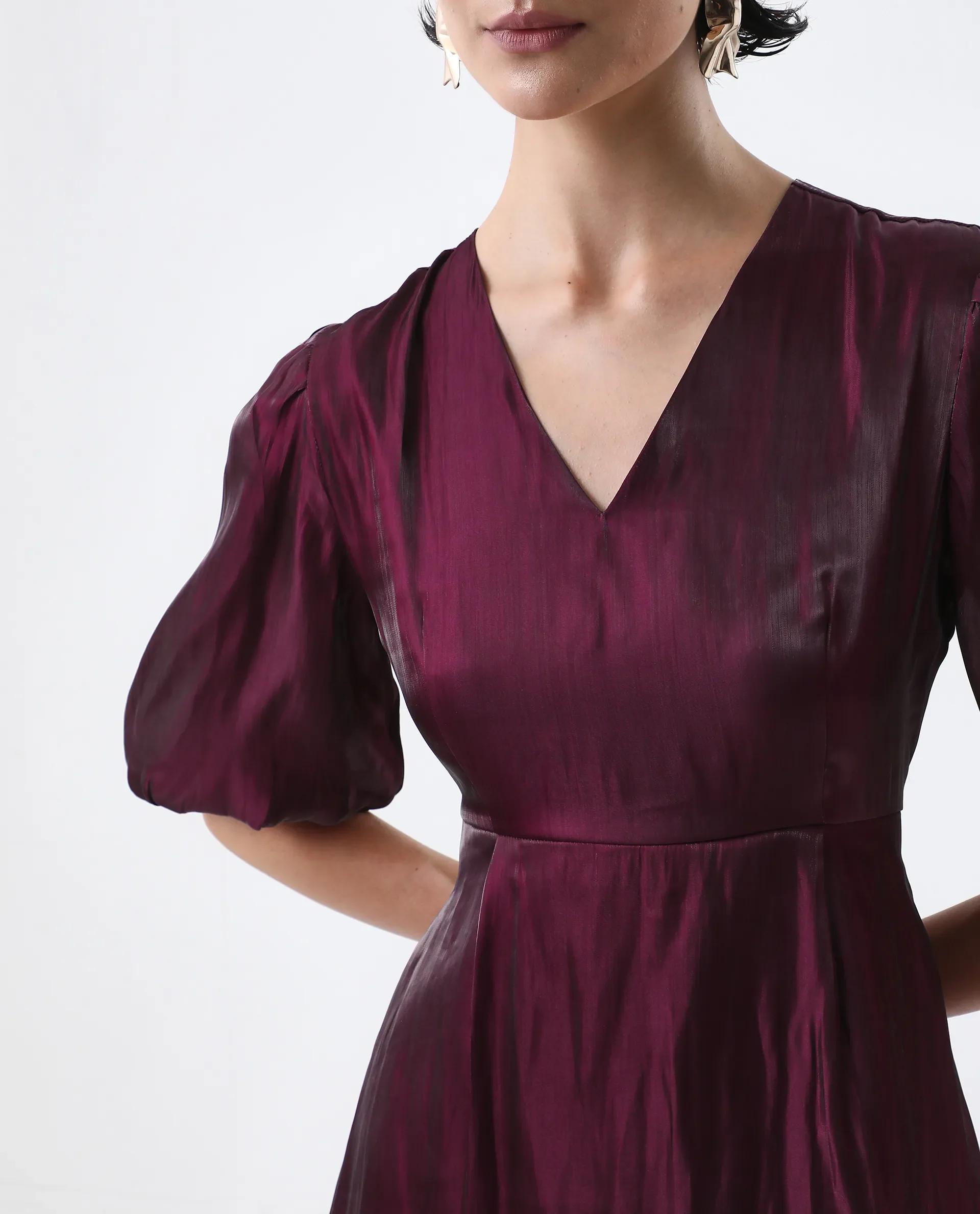 Rareism Women's Avilia Maroon Polyester Round Neck Fit And Flare Plain Midi Dress - Image 2