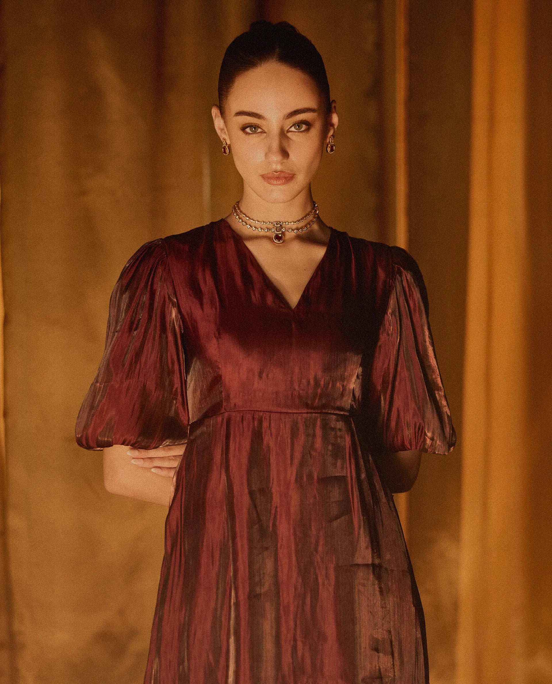 Rareism Women's Avilia Maroon Polyester Round Neck Fit And Flare Plain Midi Dress - Image 3