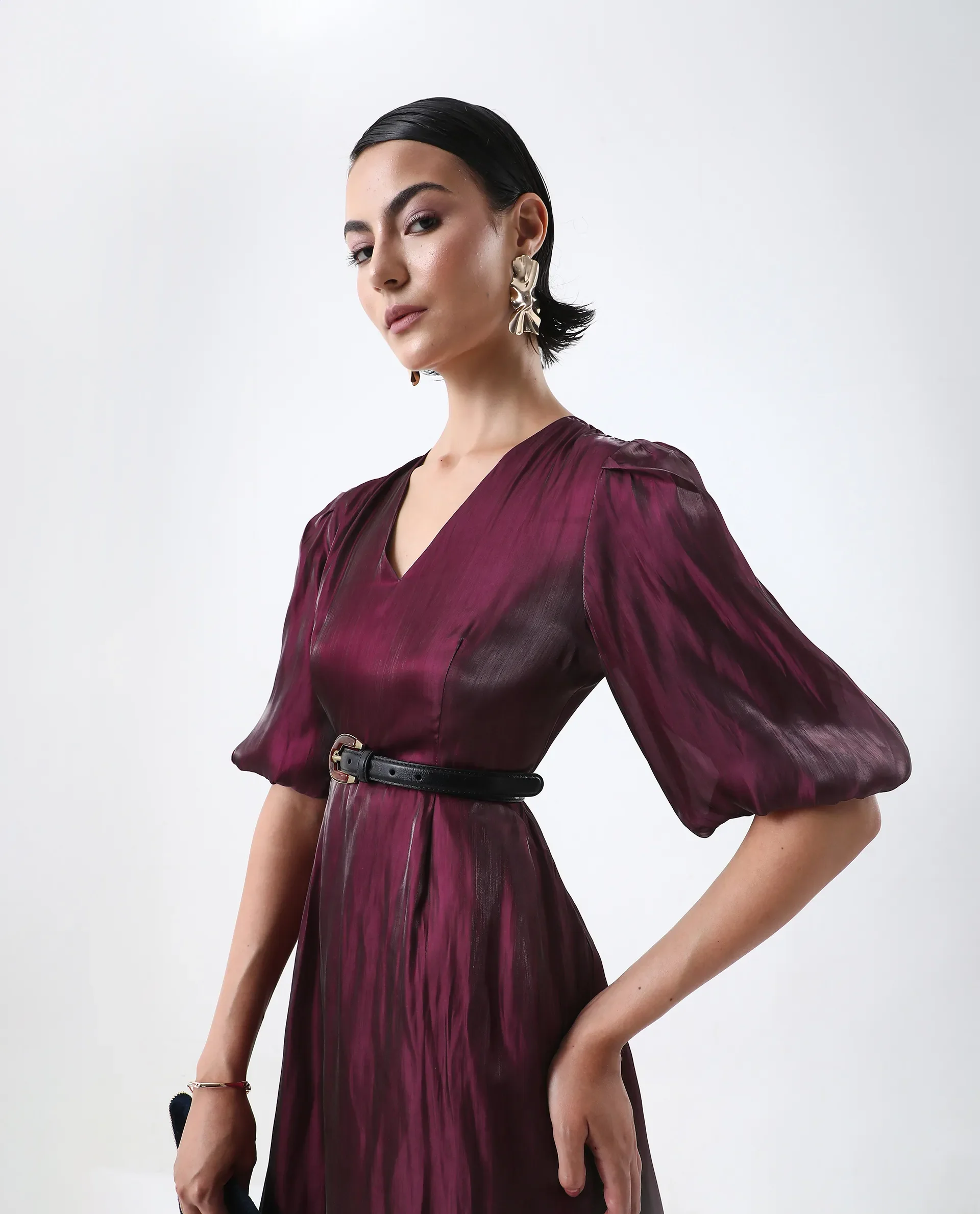 Rareism Women's Avilia Maroon Polyester Round Neck Fit And Flare Plain Midi Dress - Image 4