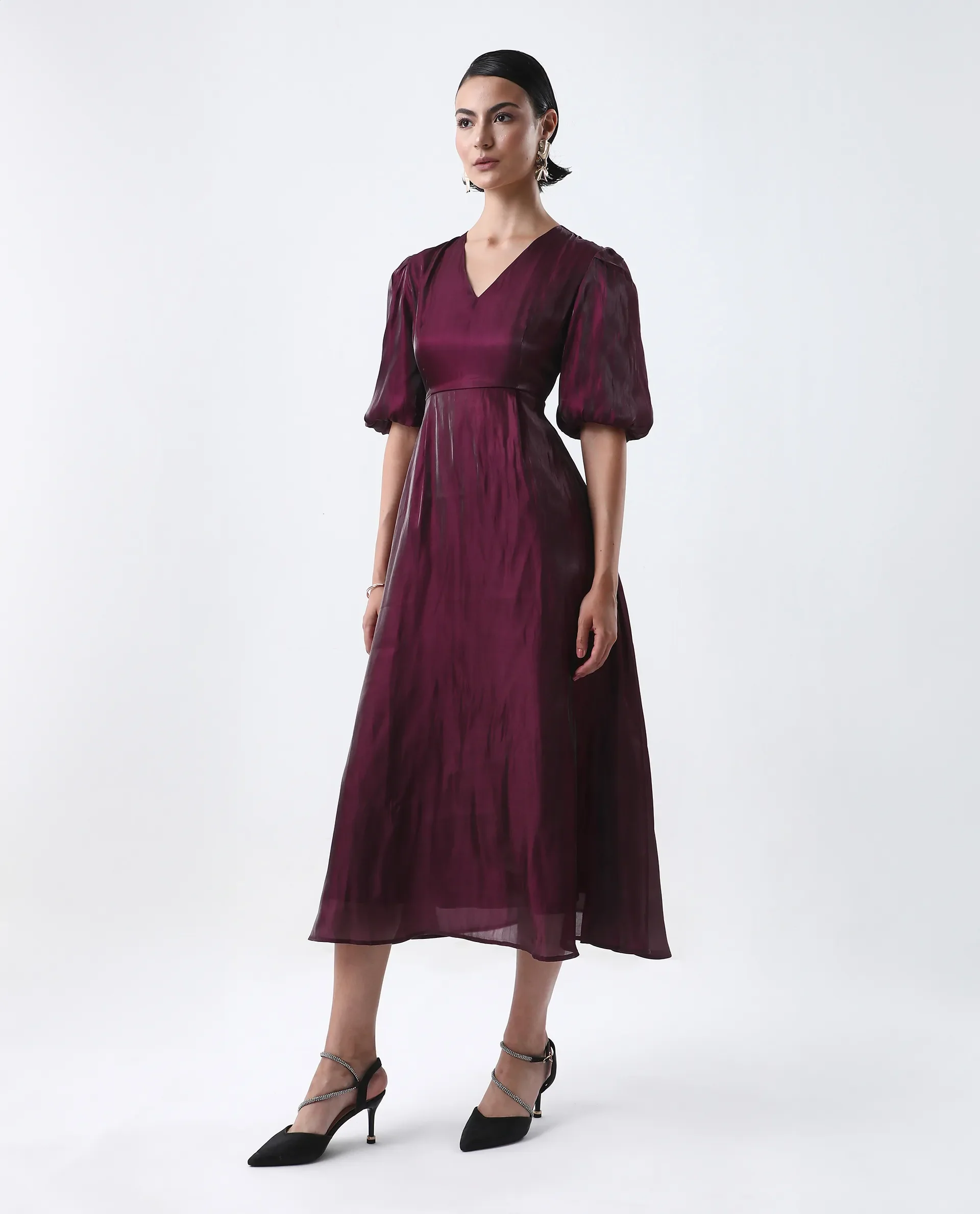 Rareism Women's Avilia Maroon Polyester Round Neck Fit And Flare Plain Midi Dress - Image 5