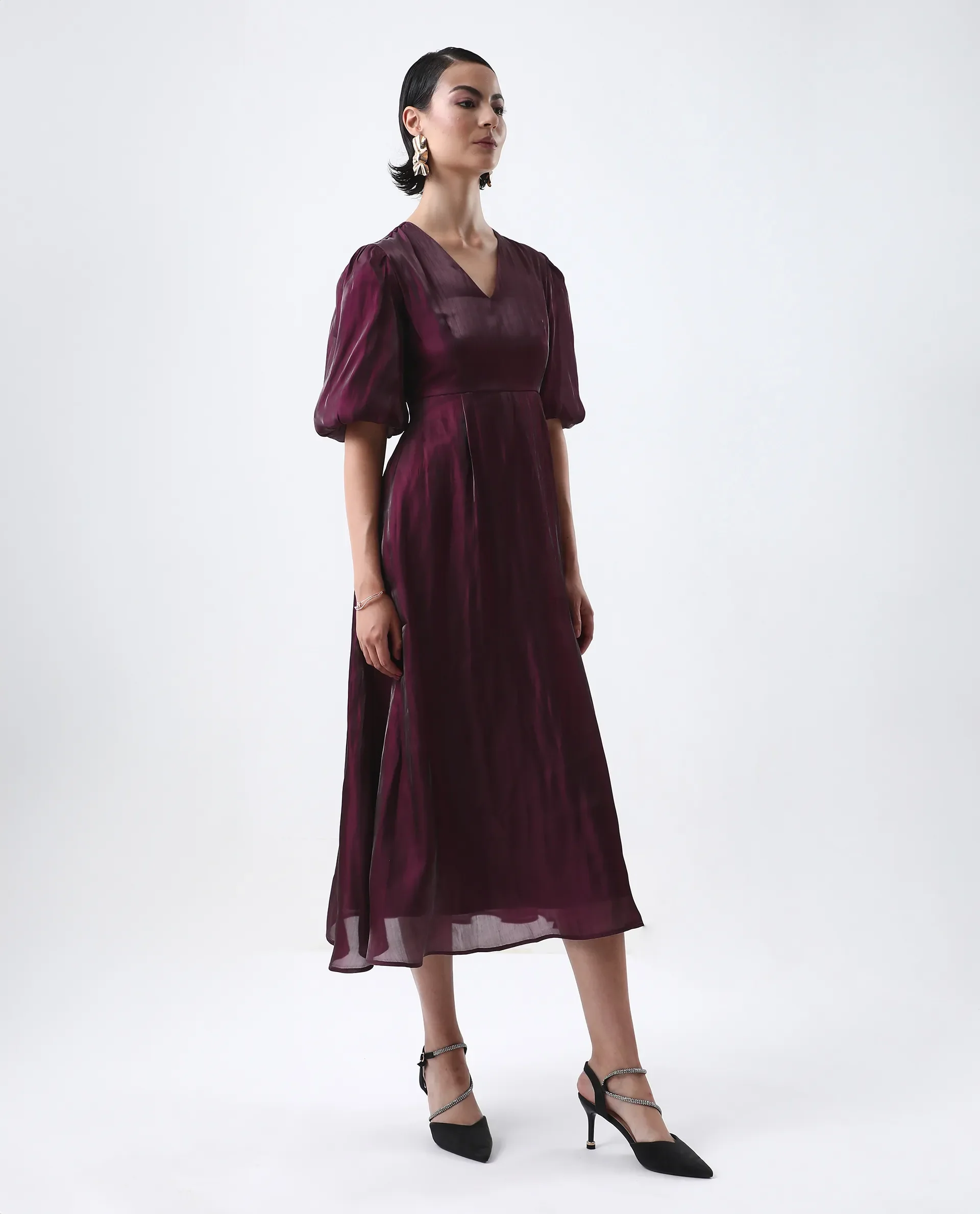 Rareism Women's Avilia Maroon Polyester Round Neck Fit And Flare Plain Midi Dress - Image 6