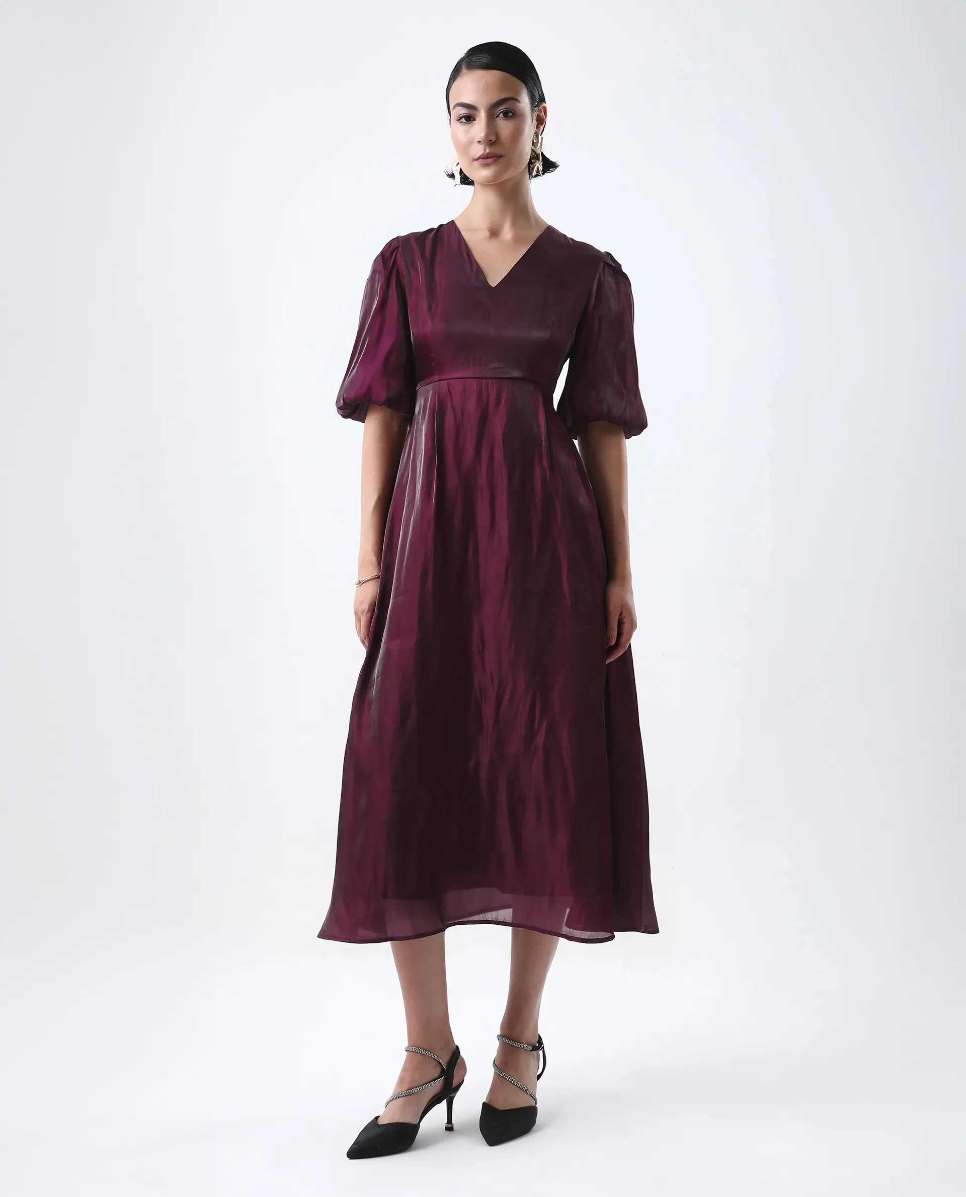 Rareism Women's Avilia Maroon Polyester Round Neck Fit And Flare Plain Midi Dress - Image 7