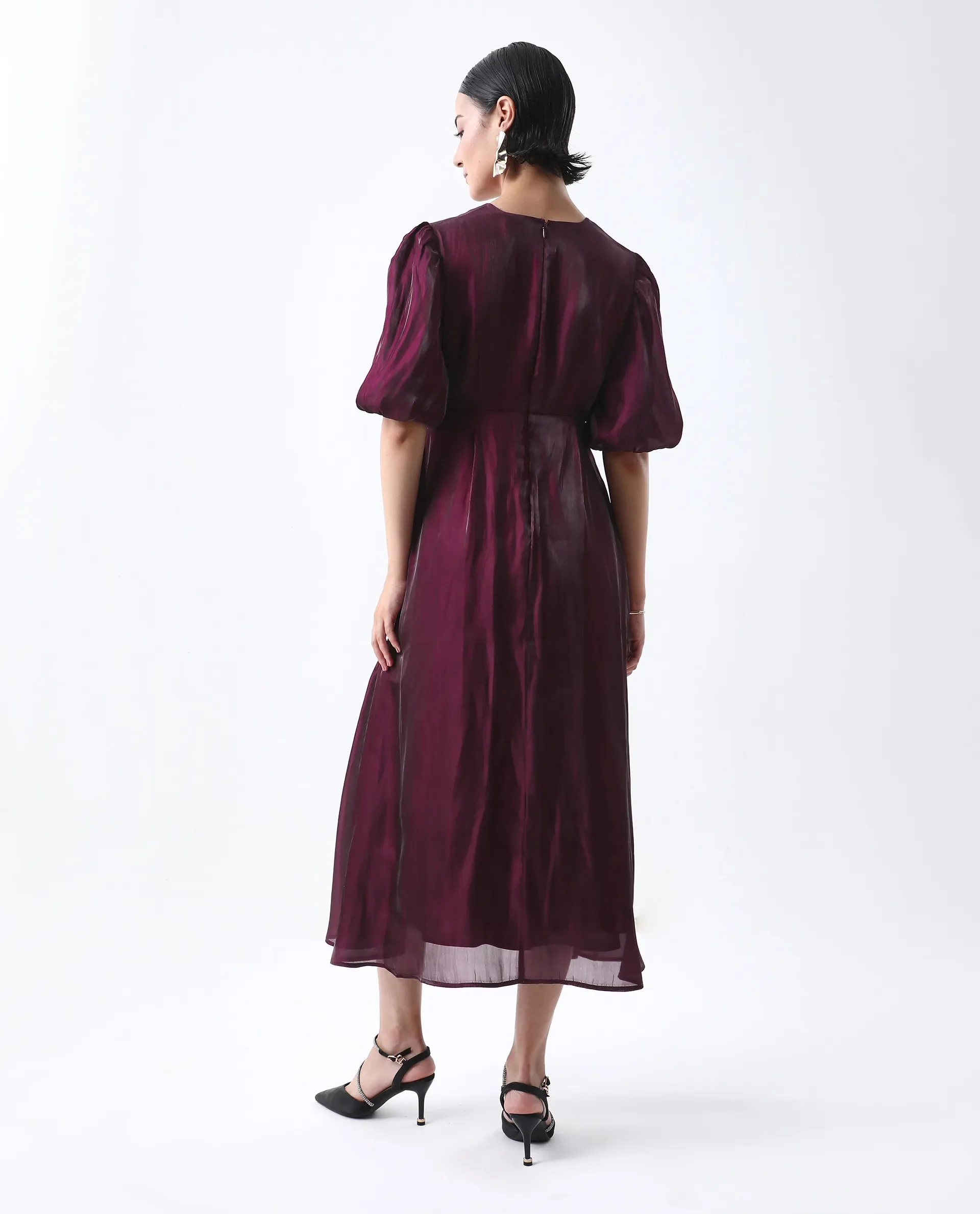 Rareism Women's Avilia Maroon Polyester Round Neck Fit And Flare Plain Midi Dress - Image 8