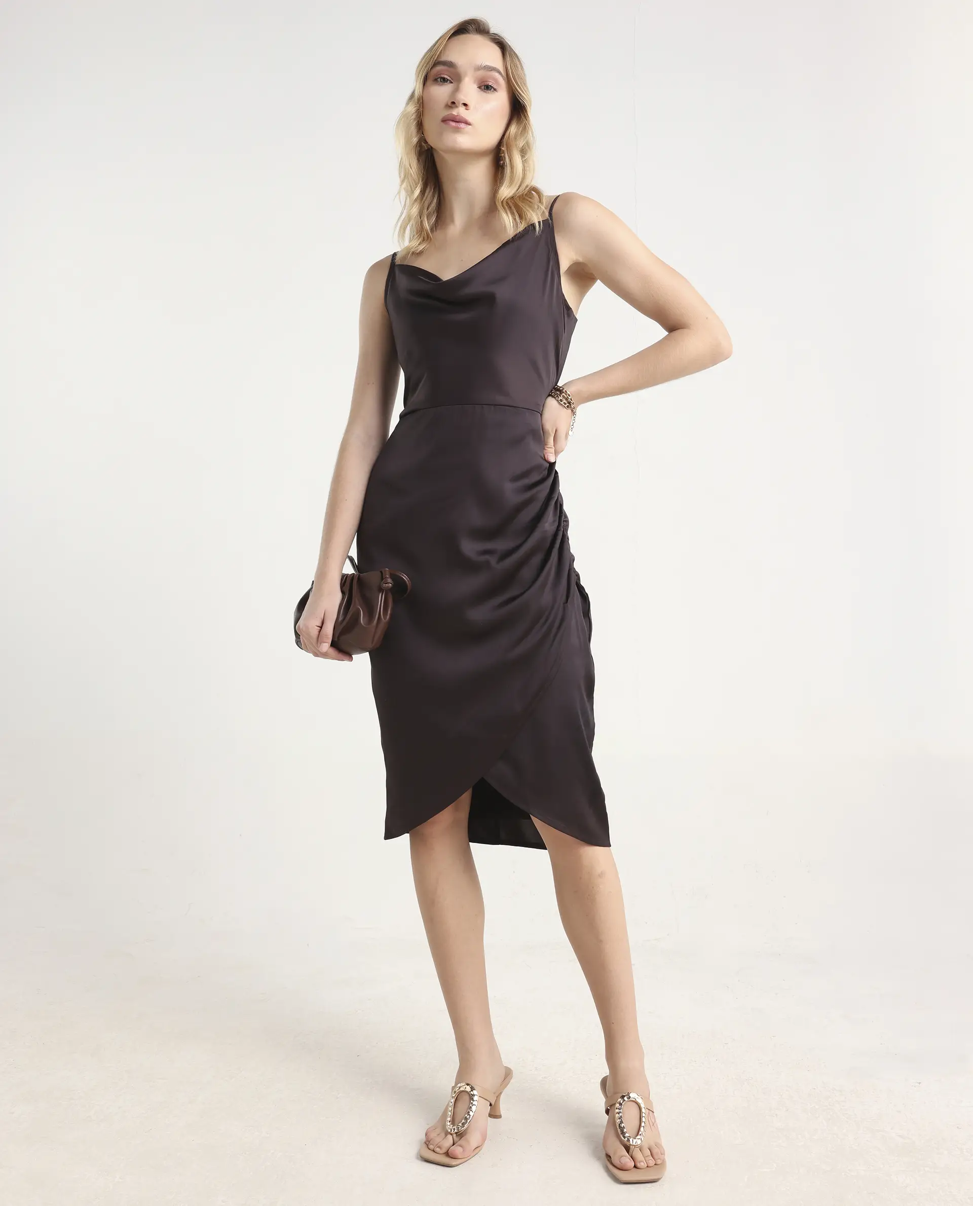 Rareism Women's Avilim Brown Polyester Fitted Mini Dress - Image 2