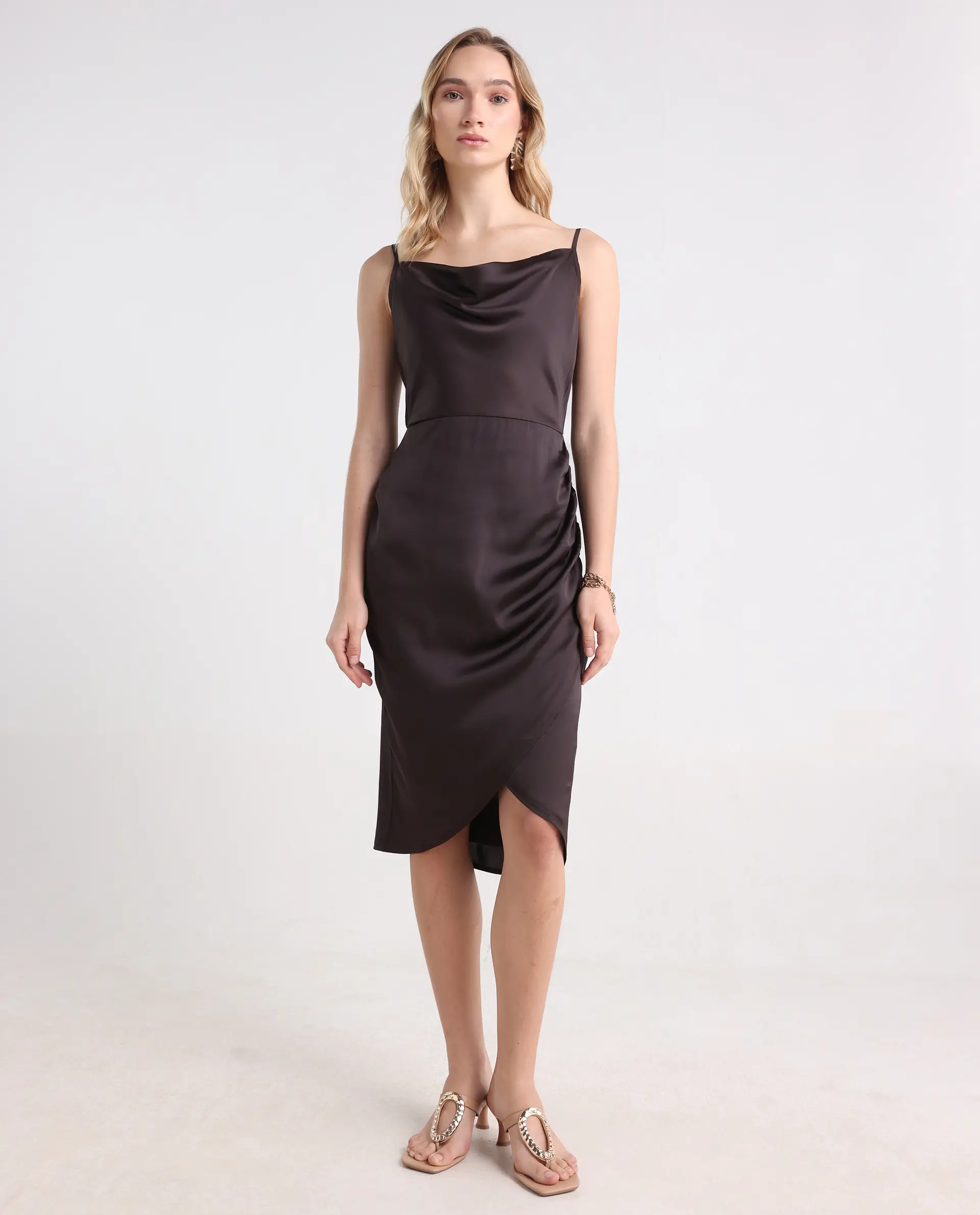 Rareism Women's Avilim Brown Polyester Fitted Mini Dress - Image 3