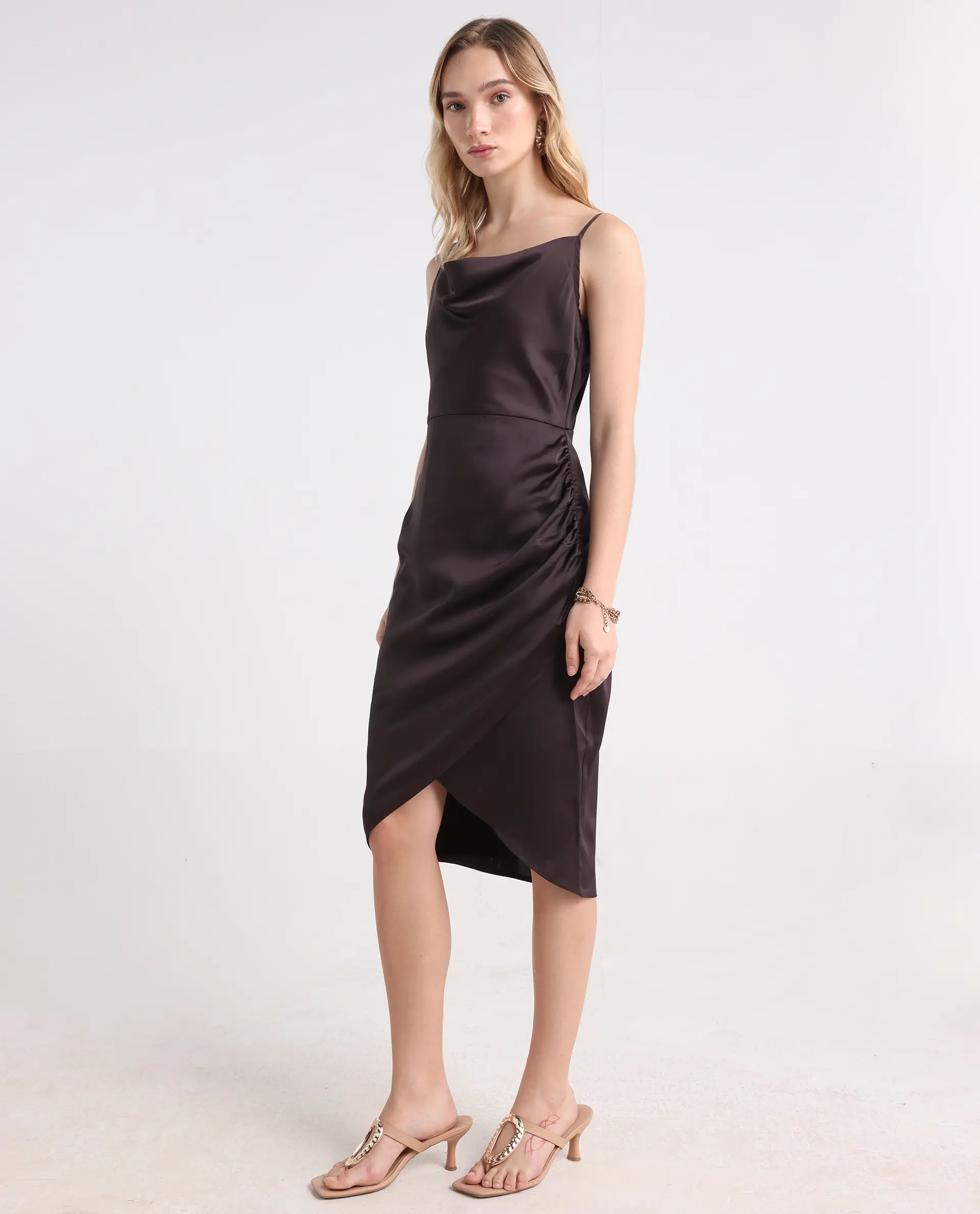 Rareism Women's Avilim Brown Polyester Fitted Mini Dress - Image 5