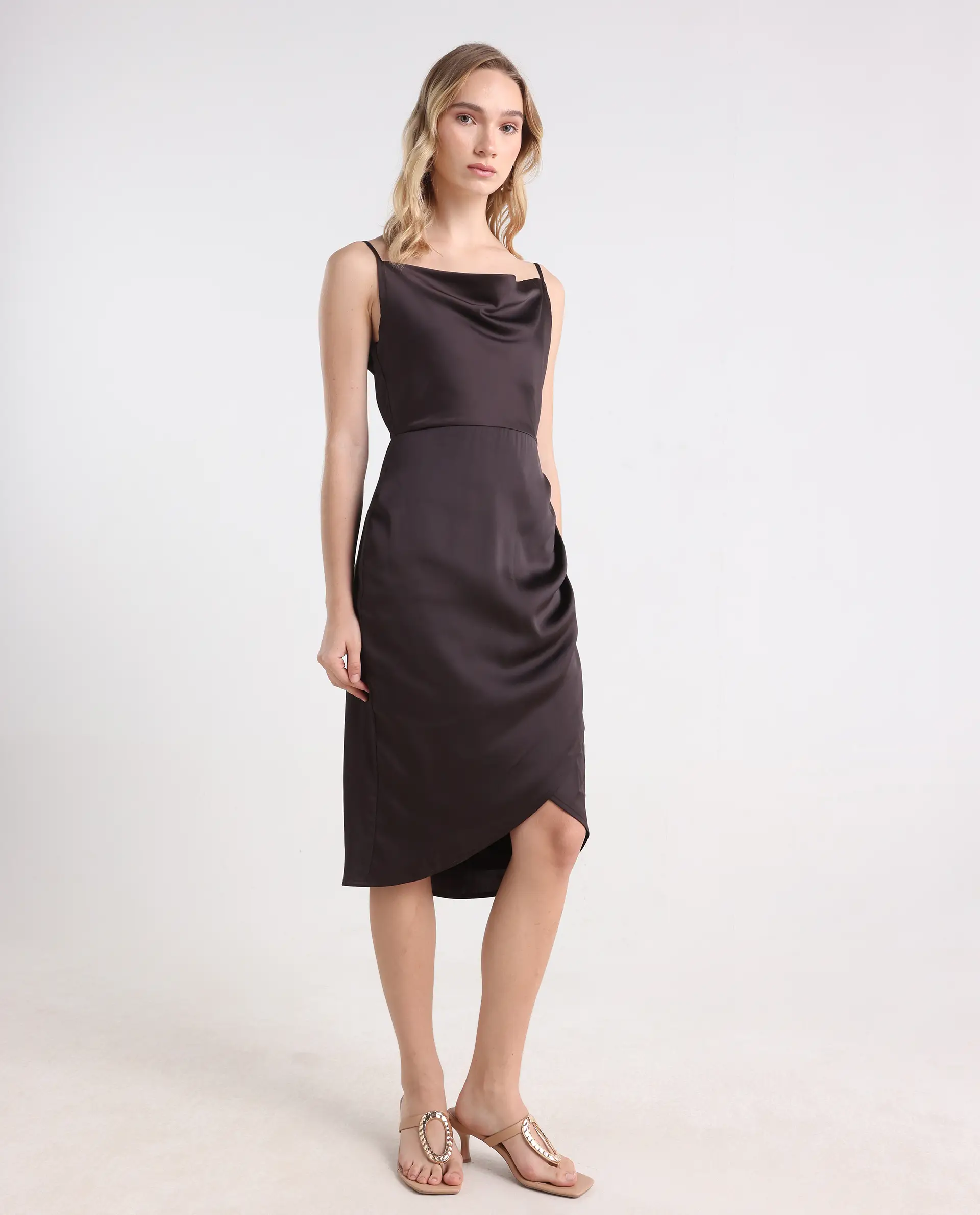 Rareism Women's Avilim Brown Polyester Fitted Mini Dress - Image 6