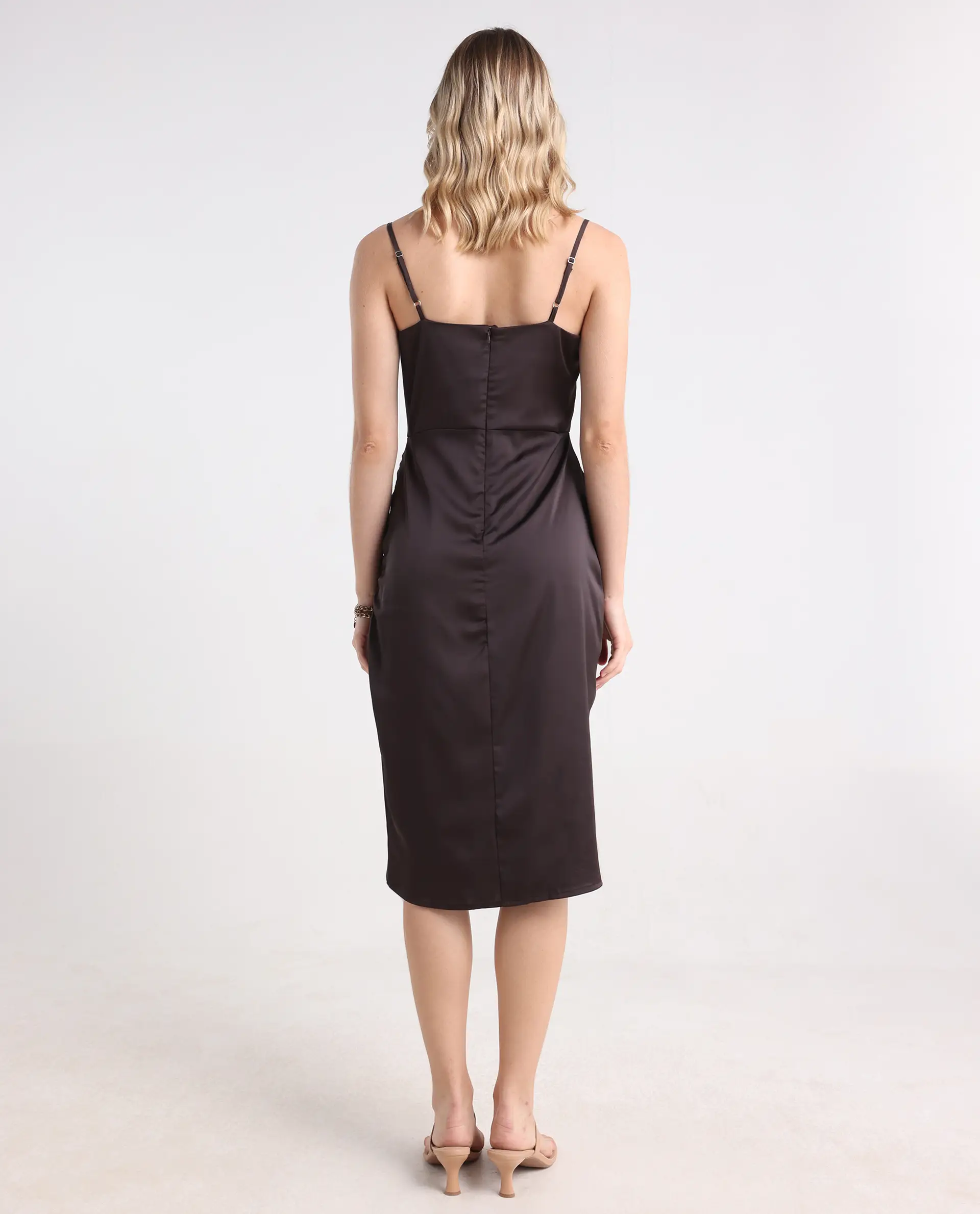 Rareism Women's Avilim Brown Polyester Fitted Mini Dress - Image 7