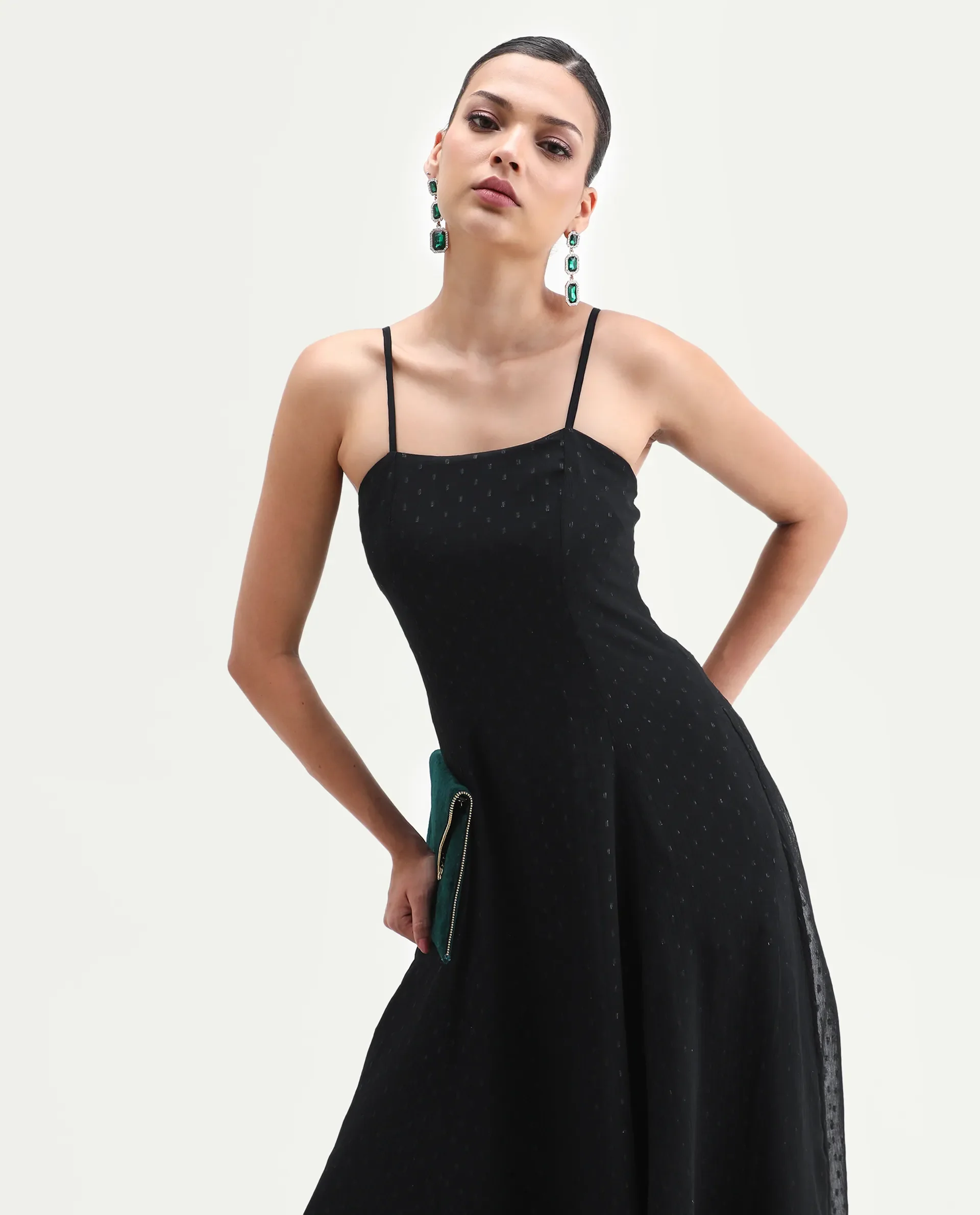 Rareism Women's Aviliz Black Polyester Shoulder Straps Fit And Flare Plain Dress - Image 6