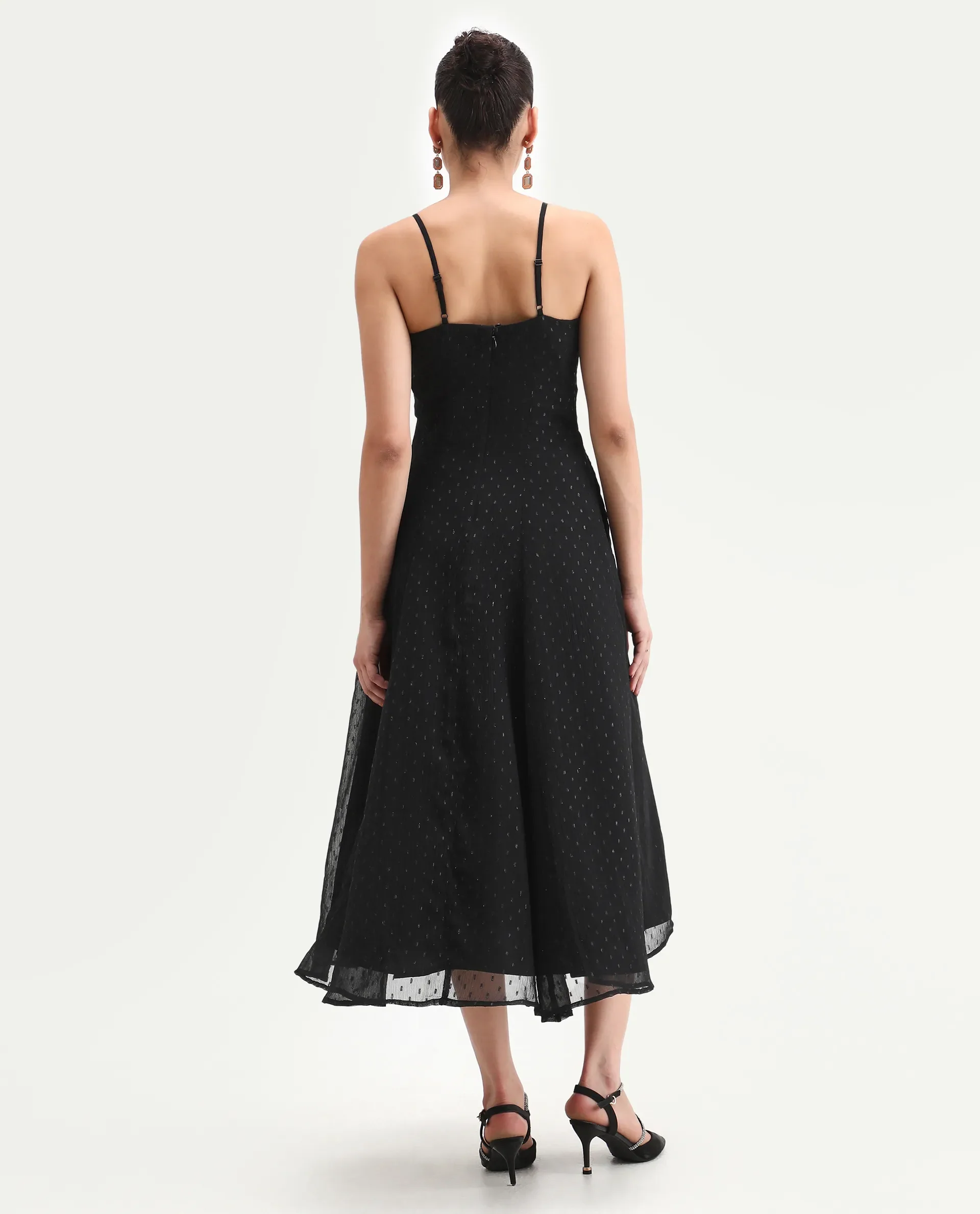Rareism Women's Aviliz Black Polyester Shoulder Straps Fit And Flare Plain Dress - Image 7