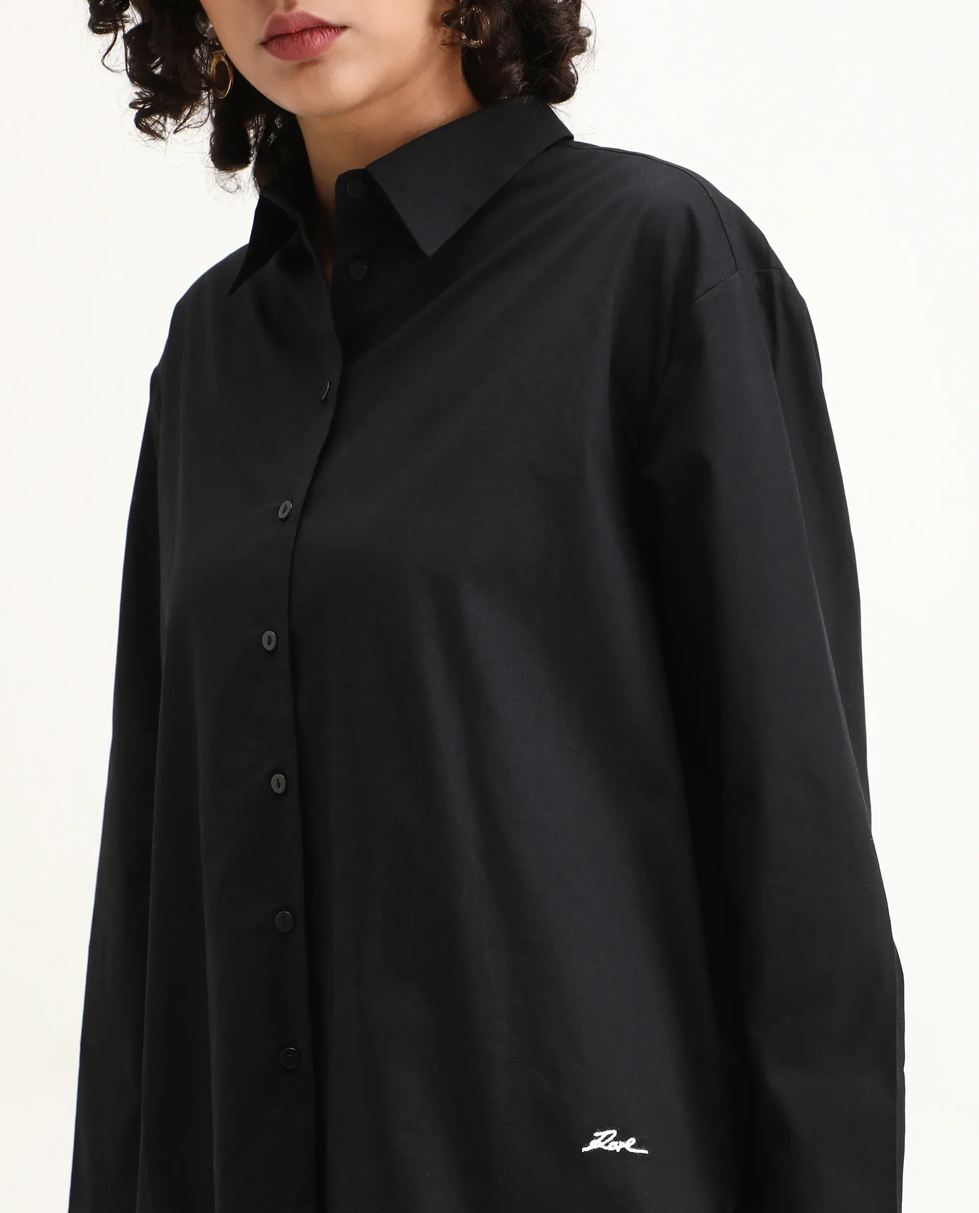 Rareism Women's Avilon Black Cotton Blend Spread Collar Plain Boxy Fit Shirt - Image 4