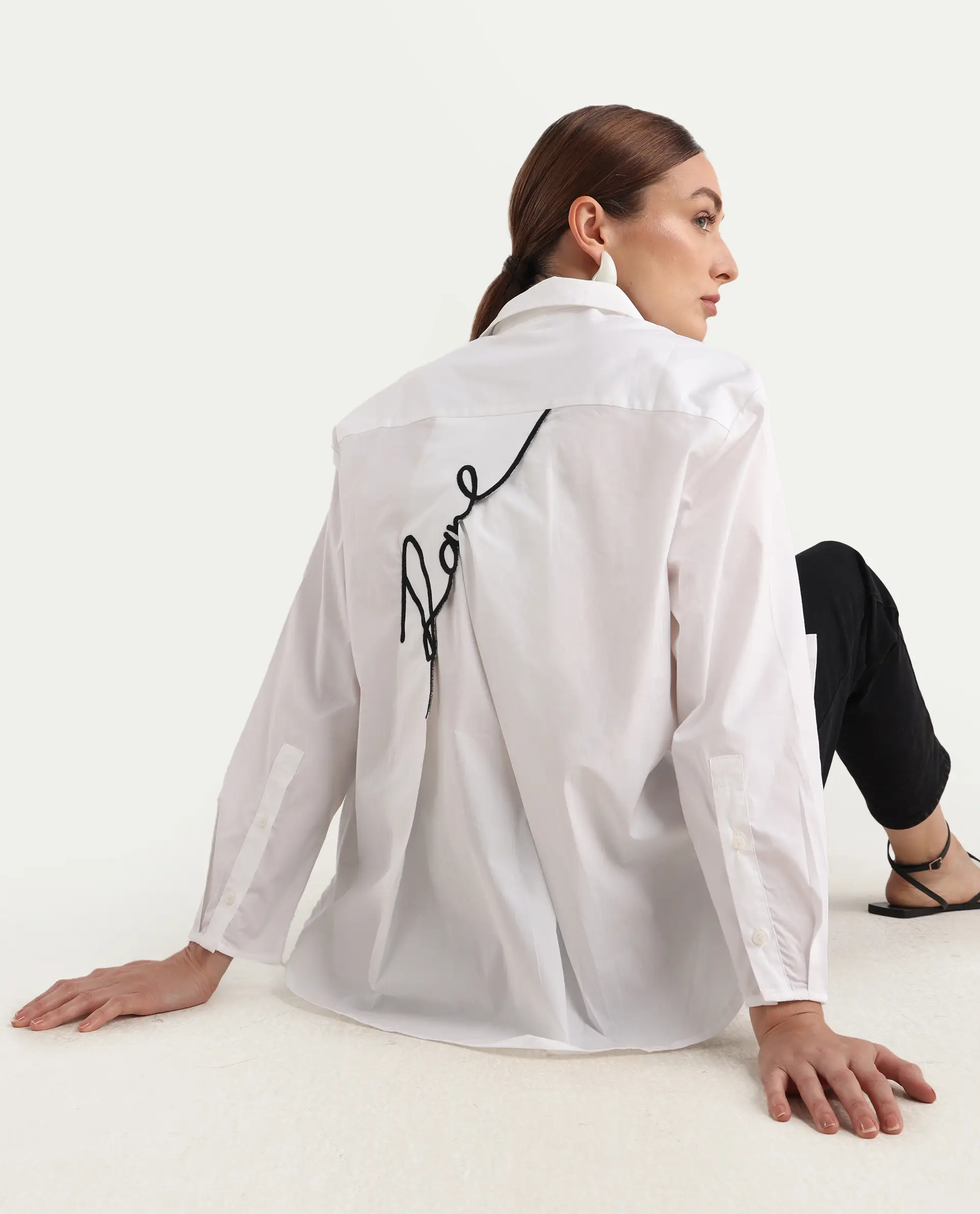 Rareism Women's Avilon Pastel White Cotton Blend Spread Collar Boxy Plain Shirt