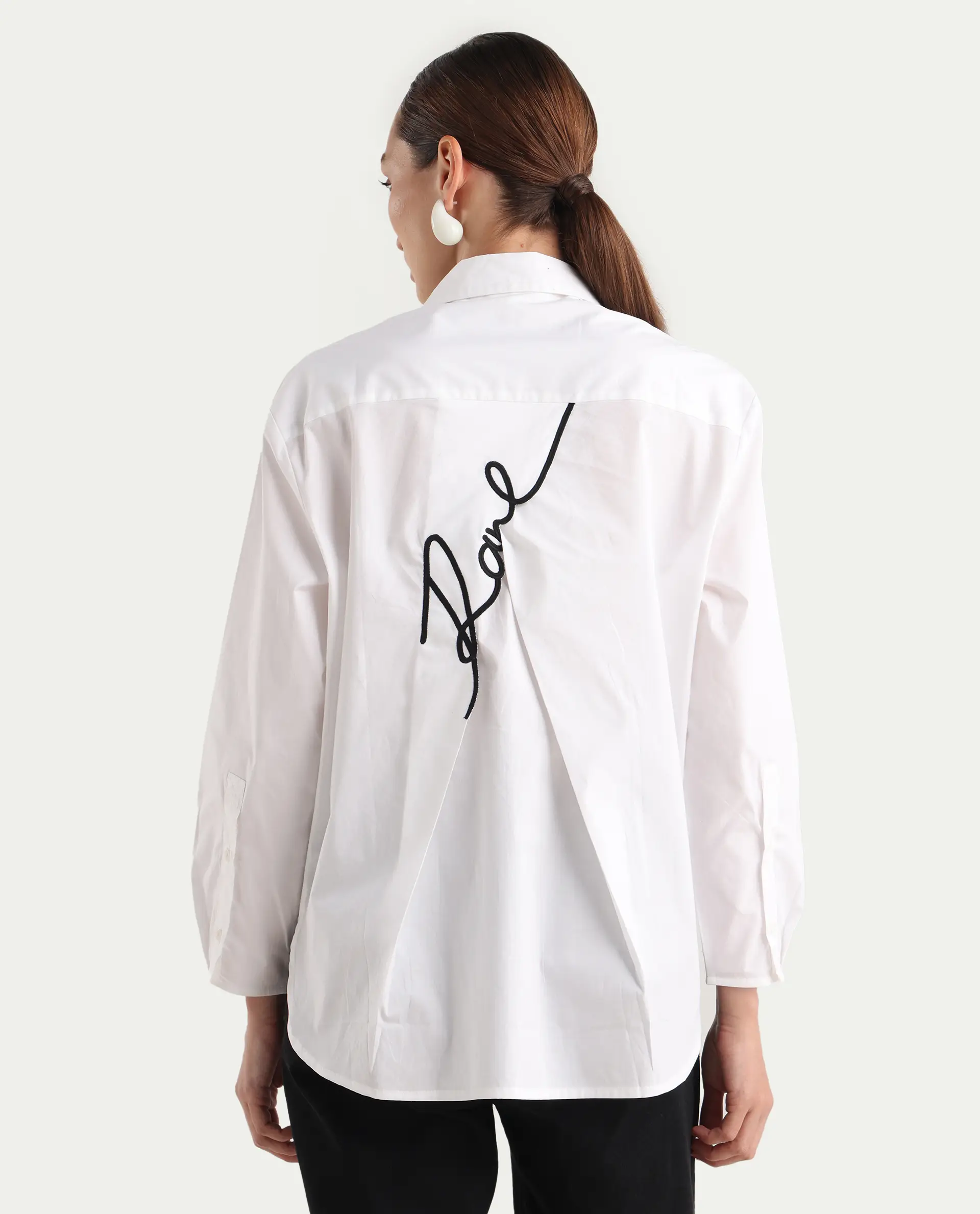 Rareism Women's Avilon Pastel White Cotton Blend Spread Collar Boxy Plain Shirt - Image 10