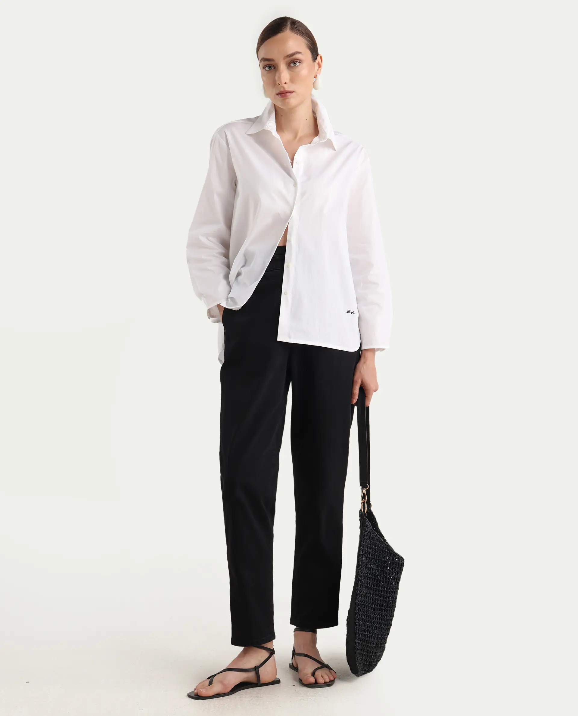 Rareism Women's Avilon Pastel White Cotton Blend Spread Collar Boxy Plain Shirt - Image 2