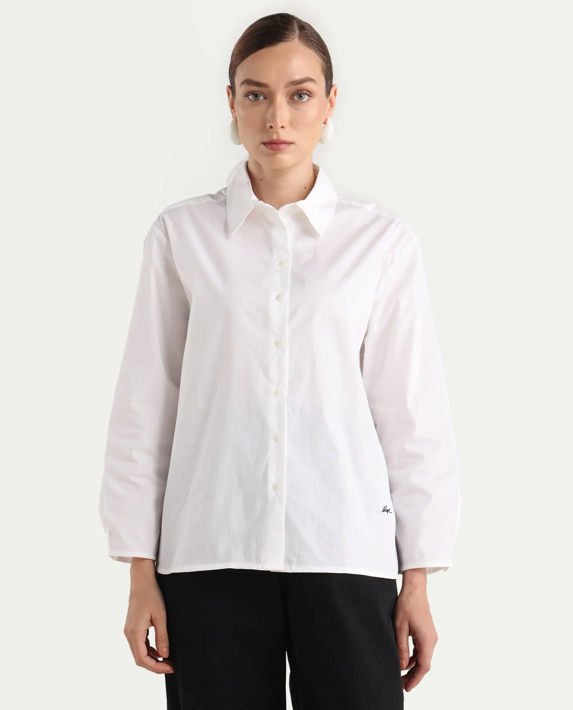 Rareism Women's Avilon Pastel White Cotton Blend Spread Collar Boxy Plain Shirt - Image 3