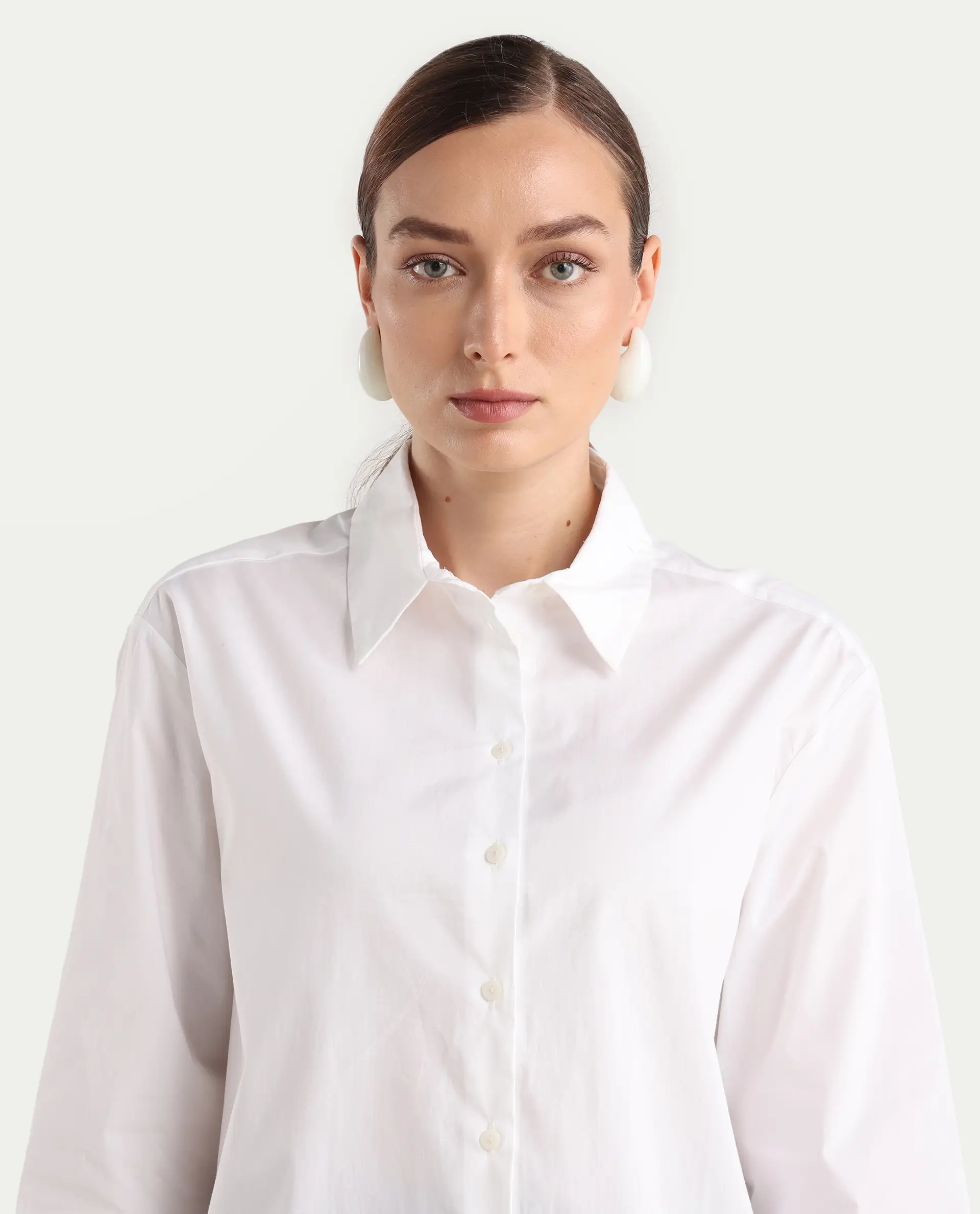 Rareism Women's Avilon Pastel White Cotton Blend Spread Collar Boxy Plain Shirt - Image 4